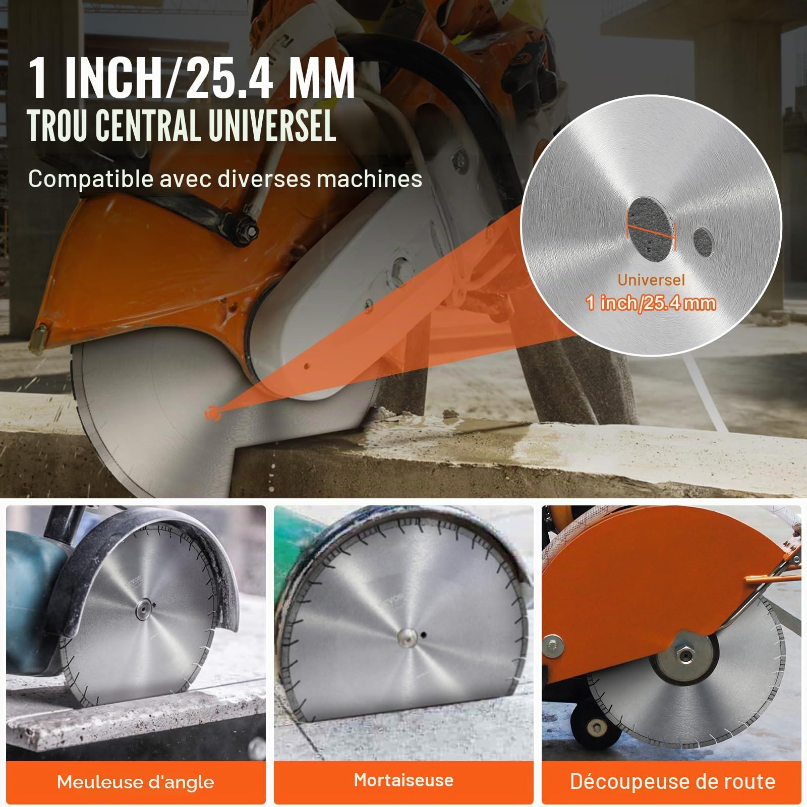 VEVOR Disque à Tronçonner Diamanté 500 mm, Disque Diamant Humide ou Sèche, Lame de Scie à Béton avec Dents Inclinées de 12 mm, Diamètre du Trou Central Universel 25,4 mm, pour Béton, Carrelage, Brique
