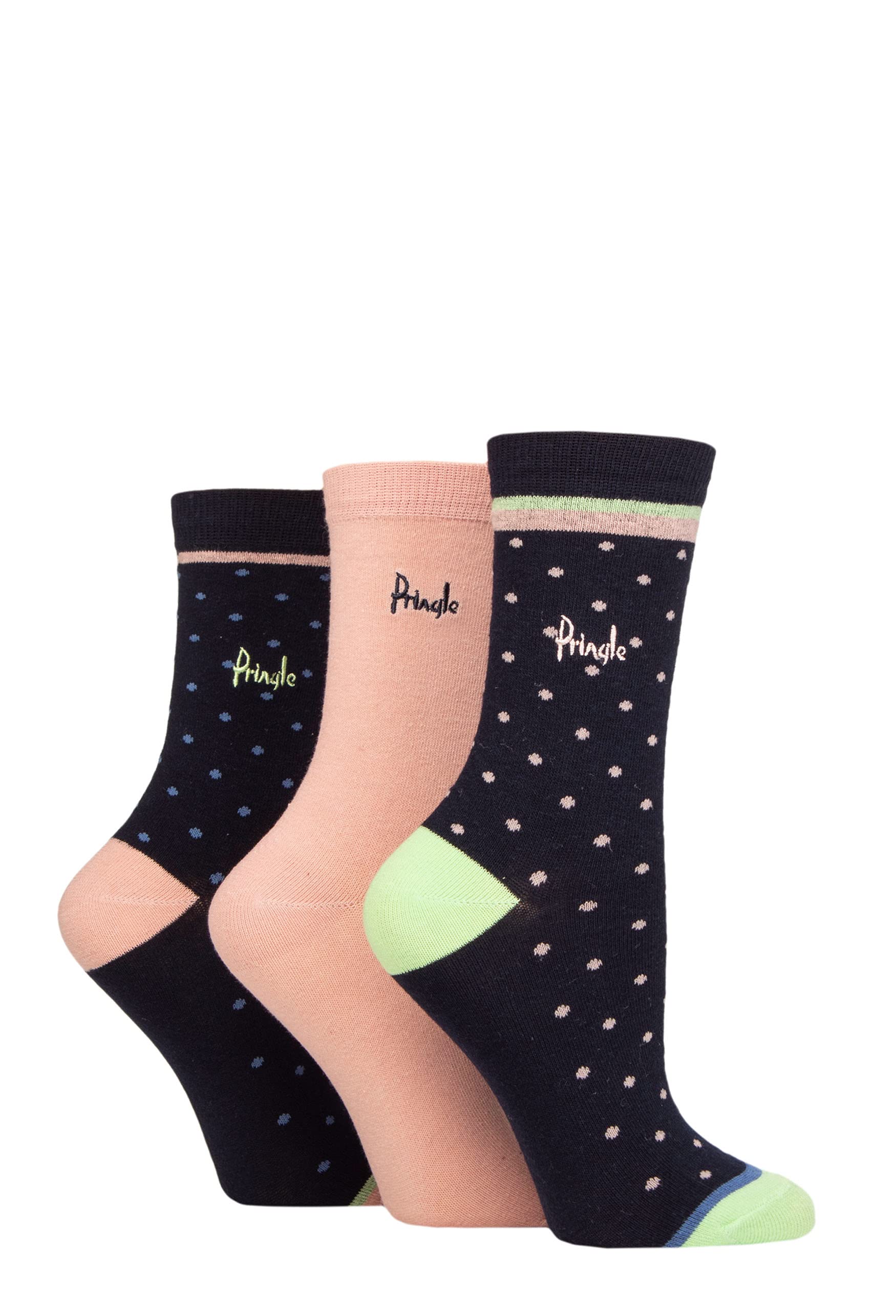 Pringle Ladies Patterned Cotton and Recycled Polyester Socks Pack of 3 Small Polka Dot Navy 4-8
