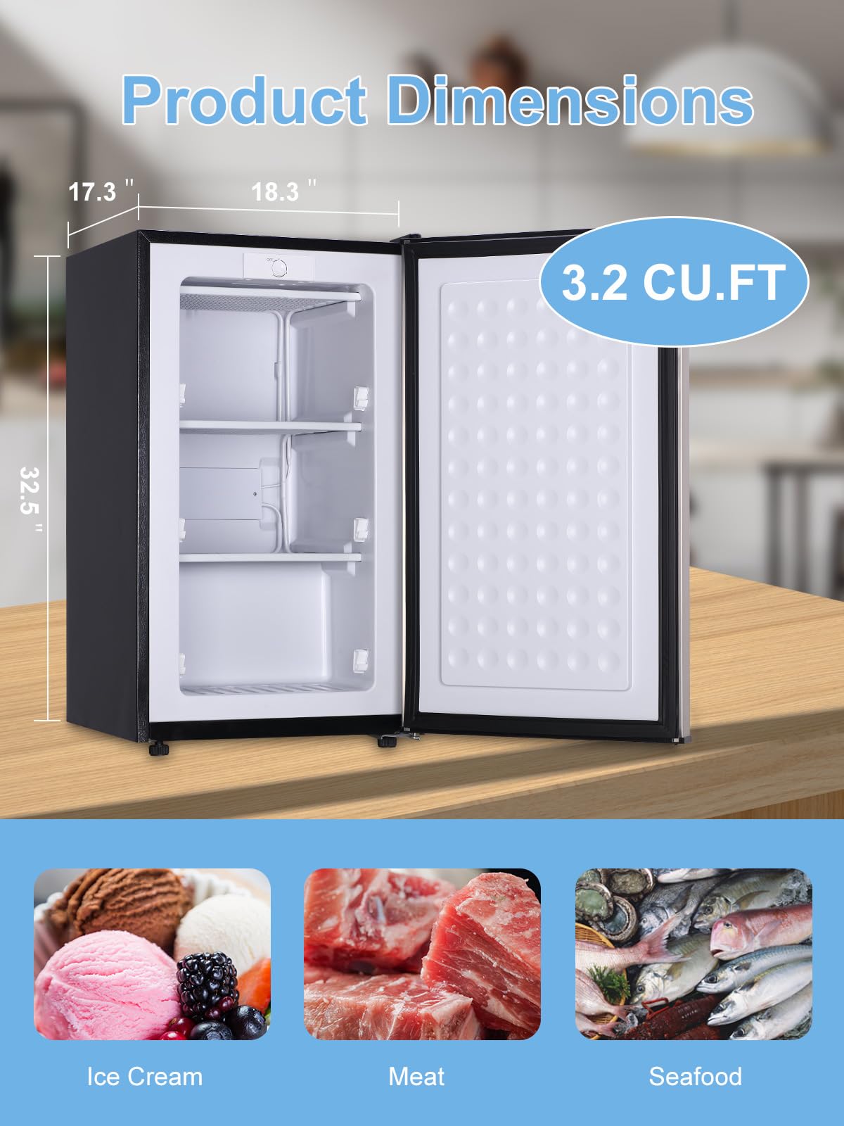 Krib Bling 3.2 Cu.Ft Upright Freezer Compact Mini Freezer With Removable Shelves For Bedroom, Office, Kitchen, Dorm,Silver on Fridge.com - View 5