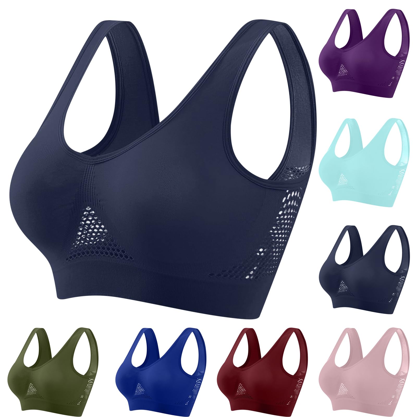 Breathable Anti-Sagging Sports Bra for Women Plus Size Wireless Bras with Cooling Lift-Up Air Tech Mesh High Support