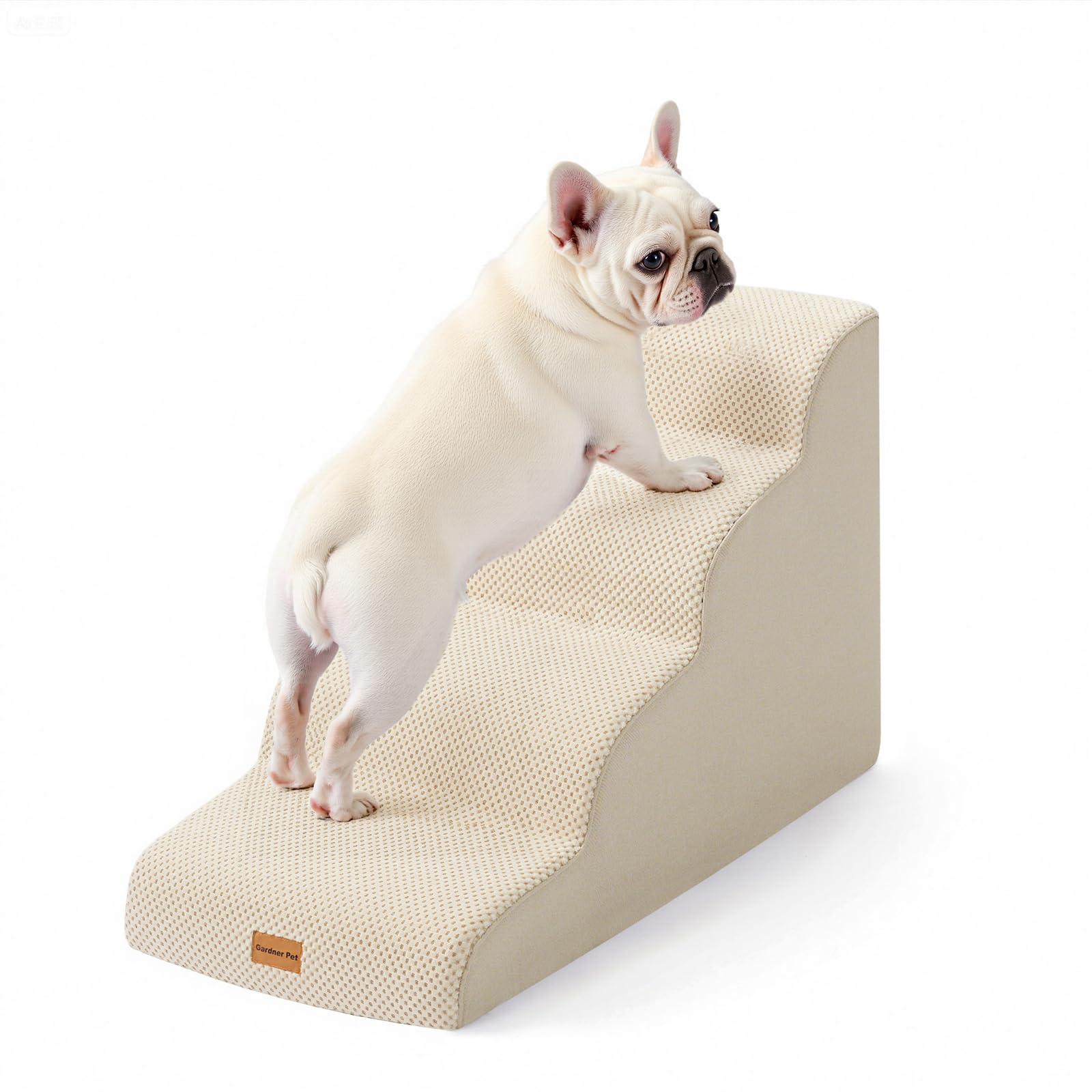 Gardner Pet Scala per Cani Piccoli 50cm, 4 Gradini, Rampina in Schiuma con Rivestimento Antiscivolo e Impermeabile per Letto, Divano e Auto, Beige