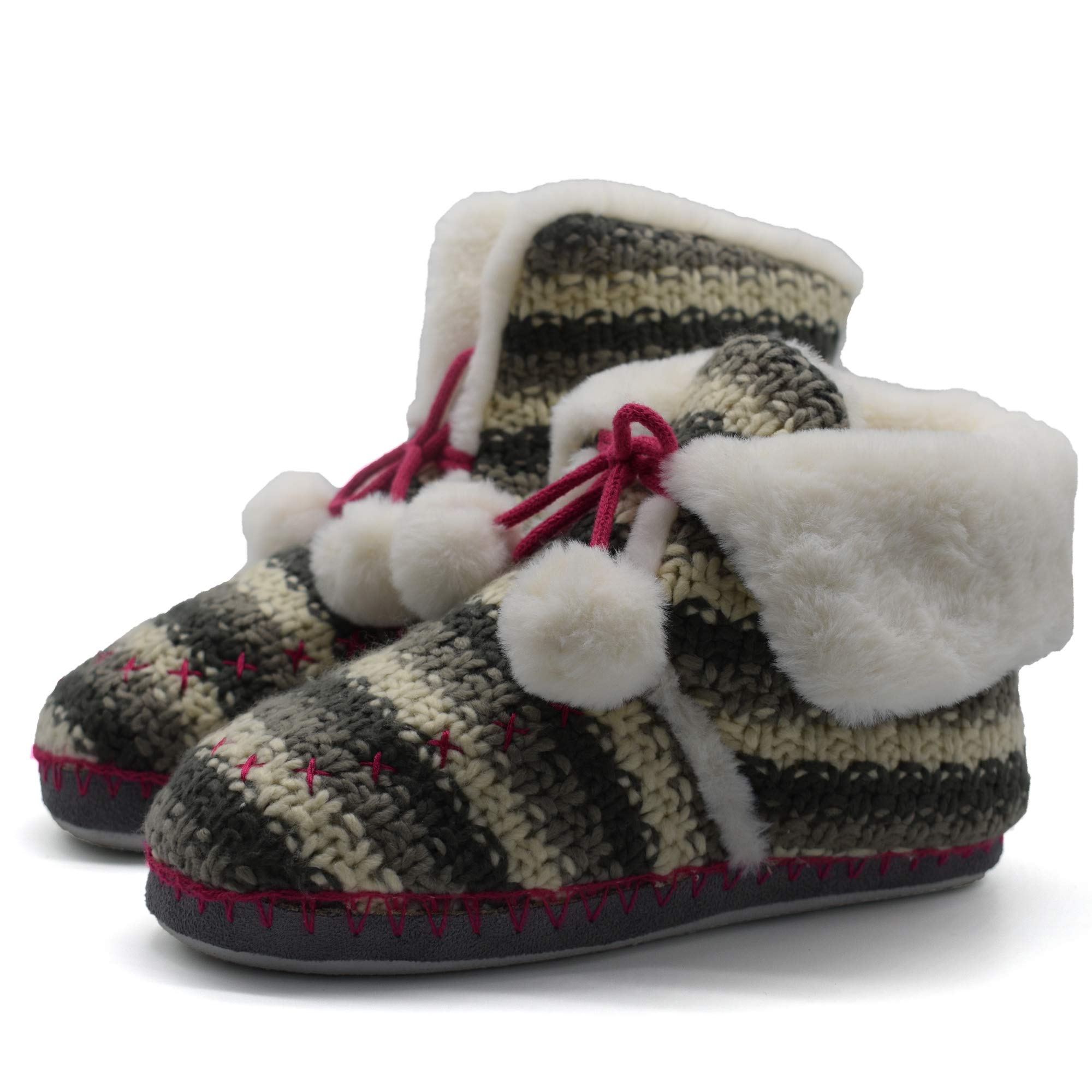 Warm Knit Kids Fuzzy Comfy Memory Foam House Slippers Bootie With Soft Sole Big Kid