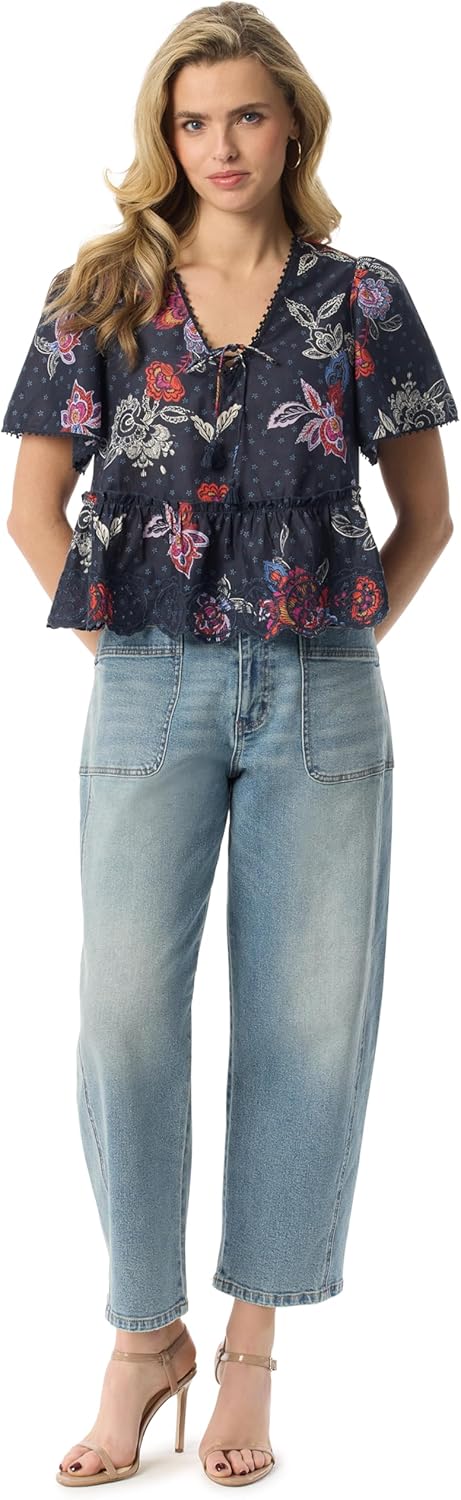 Jessica Simpson Womens Relaxed Barrel Zip Front Wide Leg Ankle Standard - Image 2