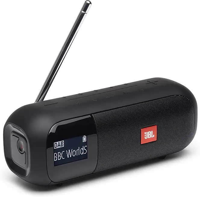 JBL Tuner 2 Radiorekorder in Schwarz – Tragbarer Bluetooth Lautsprecher mit MP3, DAB+ und UKW Radio – Kabelloser Musikgenuss von bis zu 12 Stunden