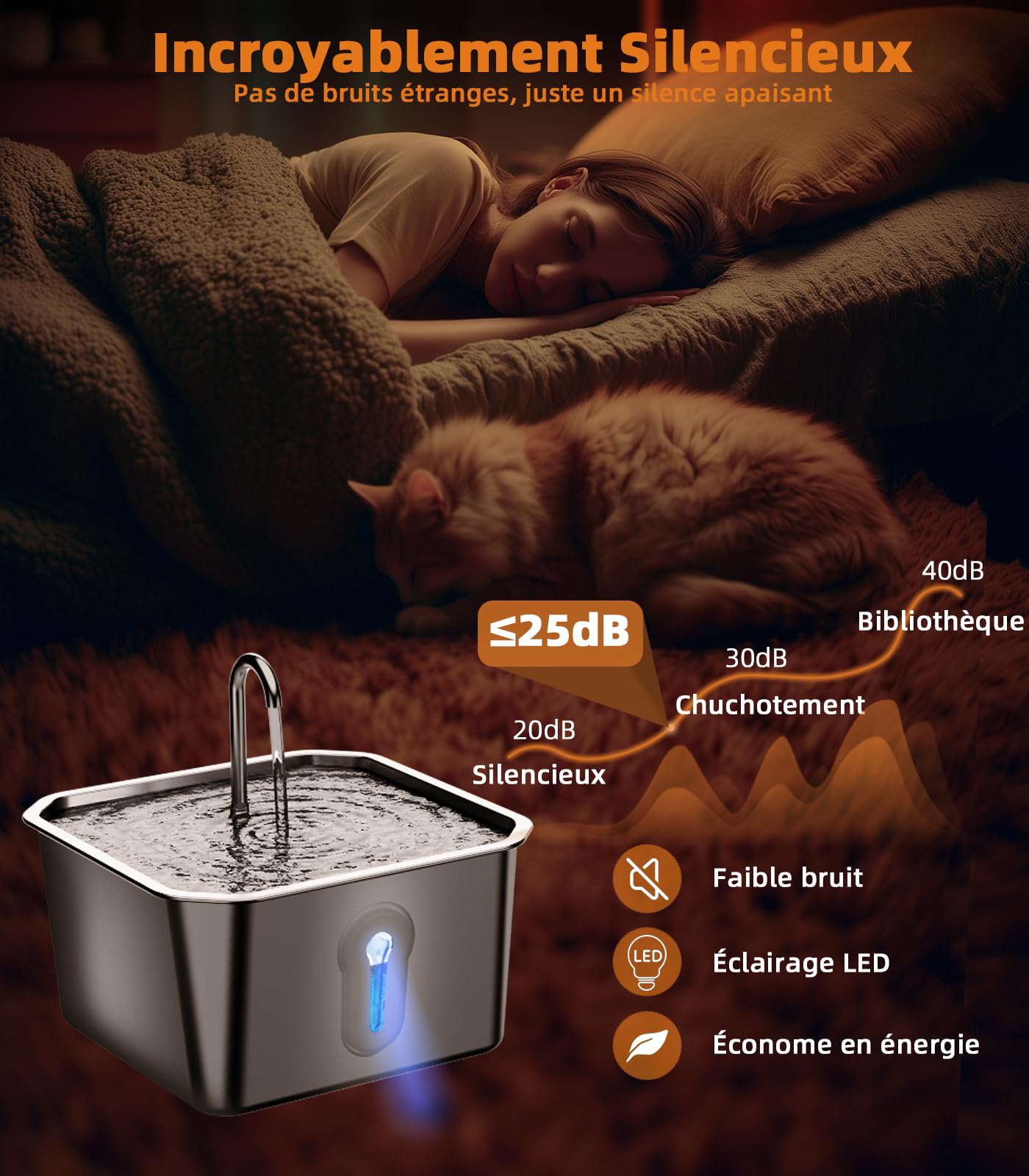 4L Fontaine a Eau Chat INOX avec 6 Filtres Automatique Fontaine à Eau pour Chat Animaux Ultra Silencieux Mangeoirs et Abreuvoirs pour Chats