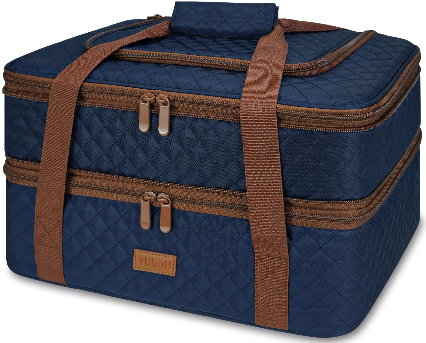Vuudh Quilted Insulated Double Casserole Carrier - Thermal Lunch Tote for Potluck Parties, Picnic, Beach, Fits 9 x 17 Inches Baking Dish, Casserole Dish, Expandable (Blue)