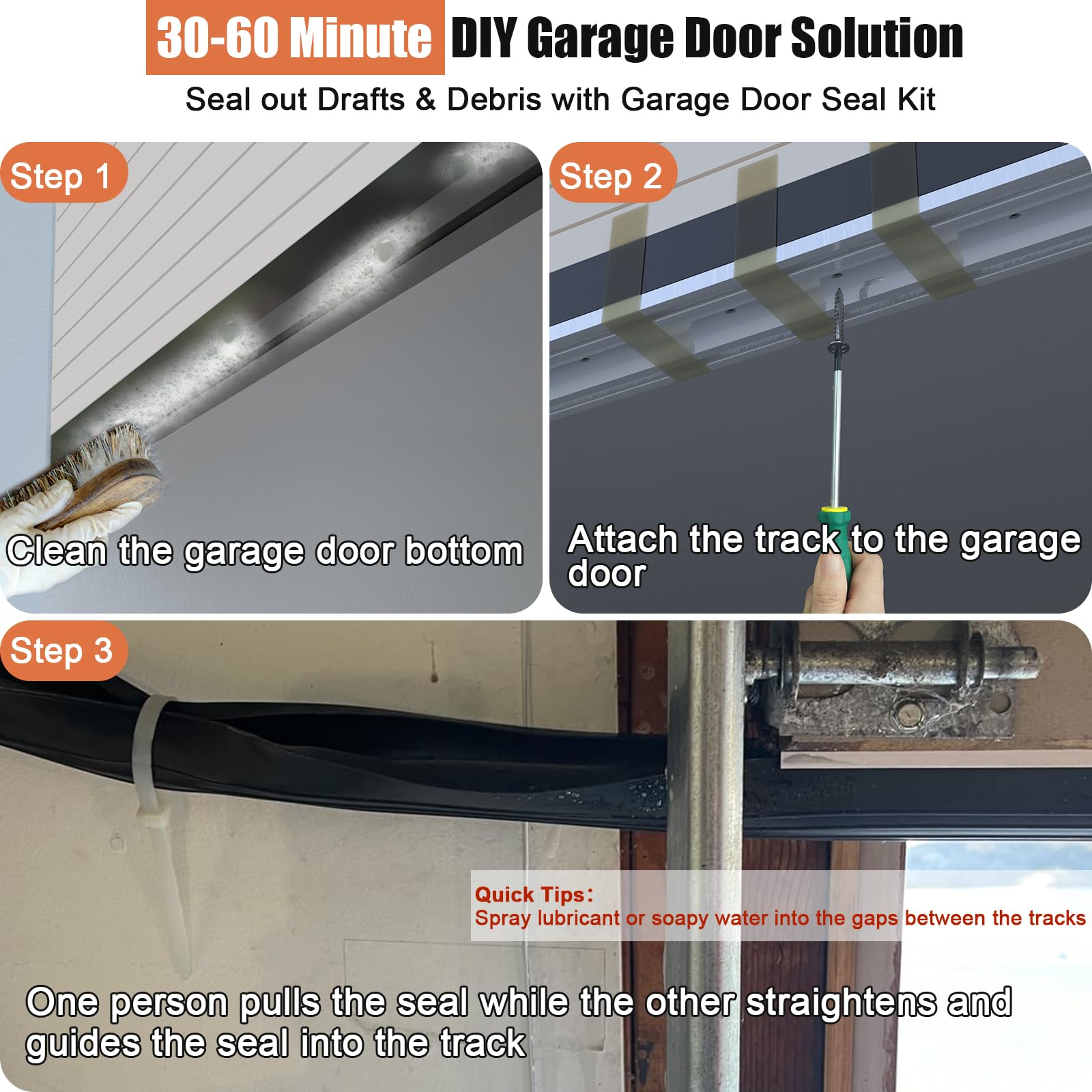 Joints de porte de garage en caoutchouc – Joint d'étanchéité EPDM de 5 m avec kit de retenue de rail en aluminium pré-percé, convient aux portes de 2,3 à 6,1 m, anti-rongeurs, réduction du bruit (4 cm