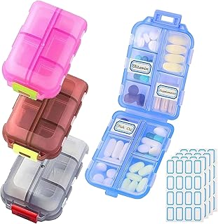 4PCS Travel Pill Organizer with Medication Labels Portable Pocket Pill Case Small Pill Box for Purse Medicine Organizer Have 10 Compartments Storage Vitamin Fish Oil by INVODA (Red)