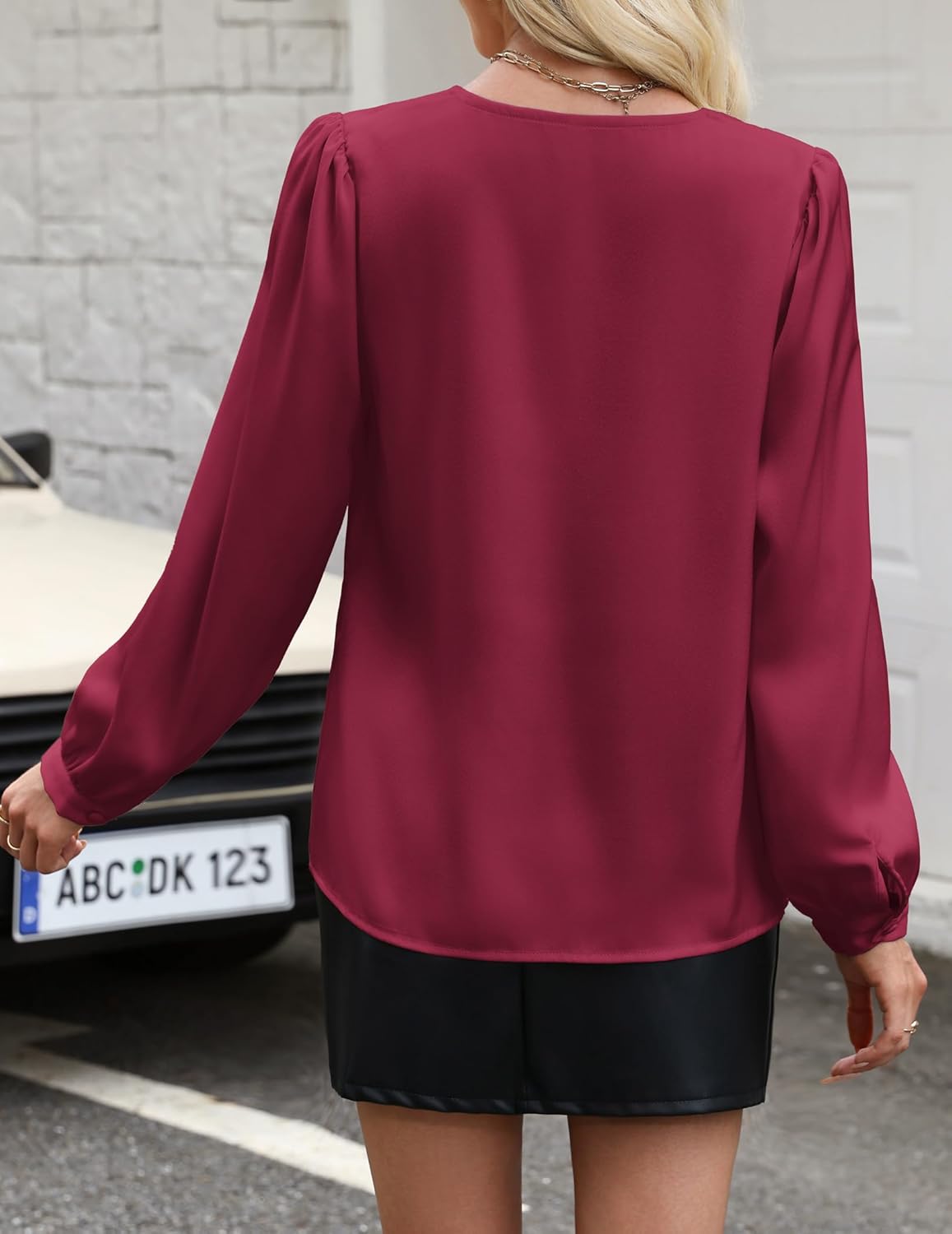 AGSEEM Women's Blouses Dressy Casual Satin Silk Long Sleeve Shirts Business Casual Tops - Image 2