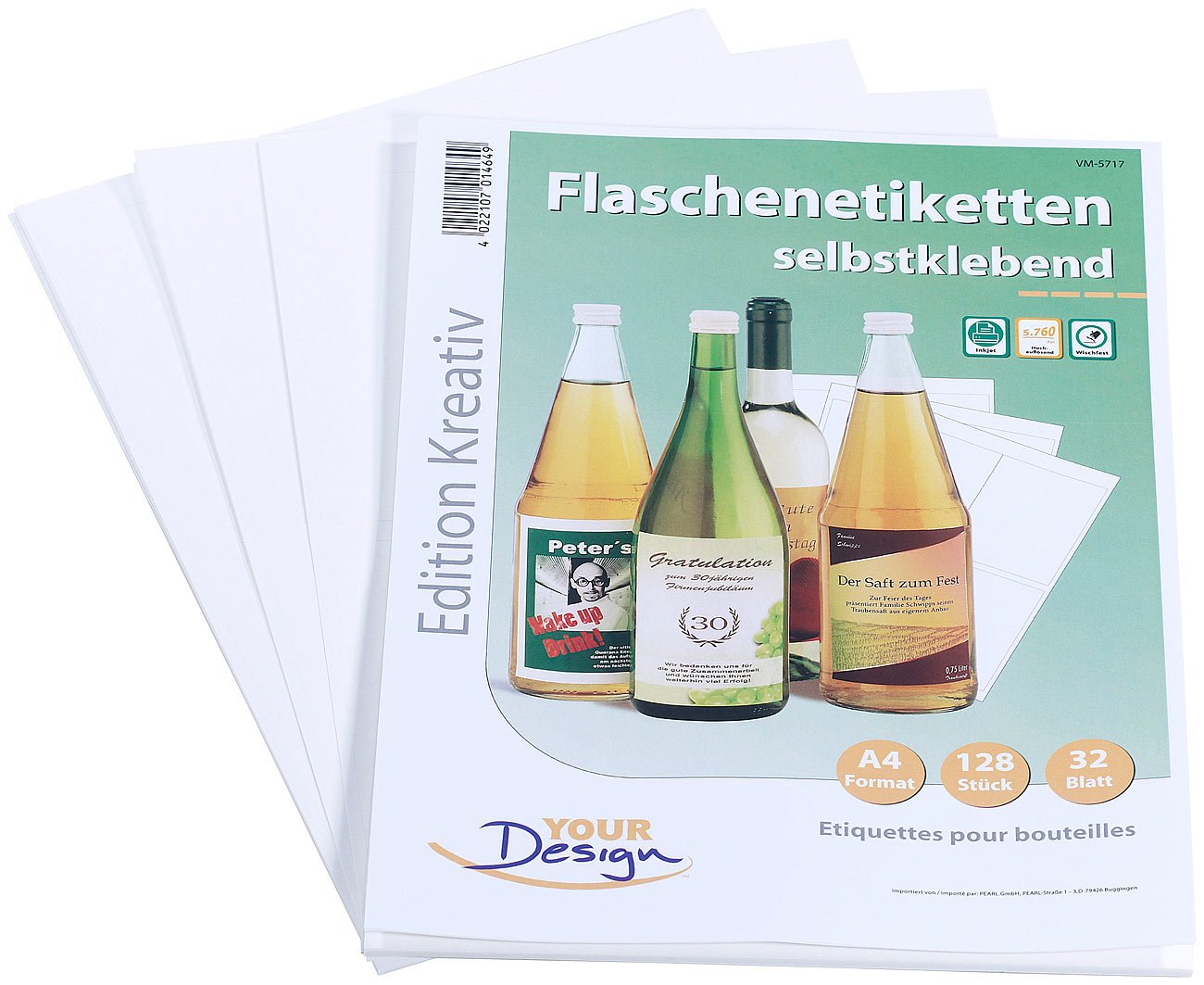 Your Design Flaschenetiketten Inkjet 128 Stück 100x130 mm