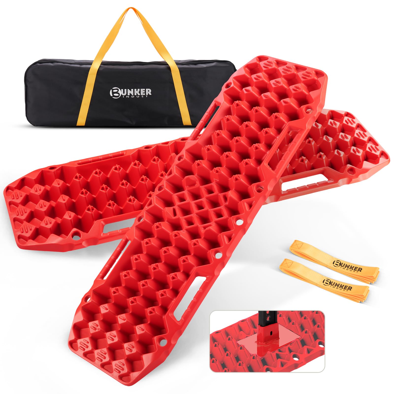 Off-Road Traction Boards with Jack Base,Pair Recovery Track 4X4 Jeep Truck Emergency Tire Traction Mat with Bag -Sand, Mud, Snow Tracks Red Traction Pad (Gen 7th)