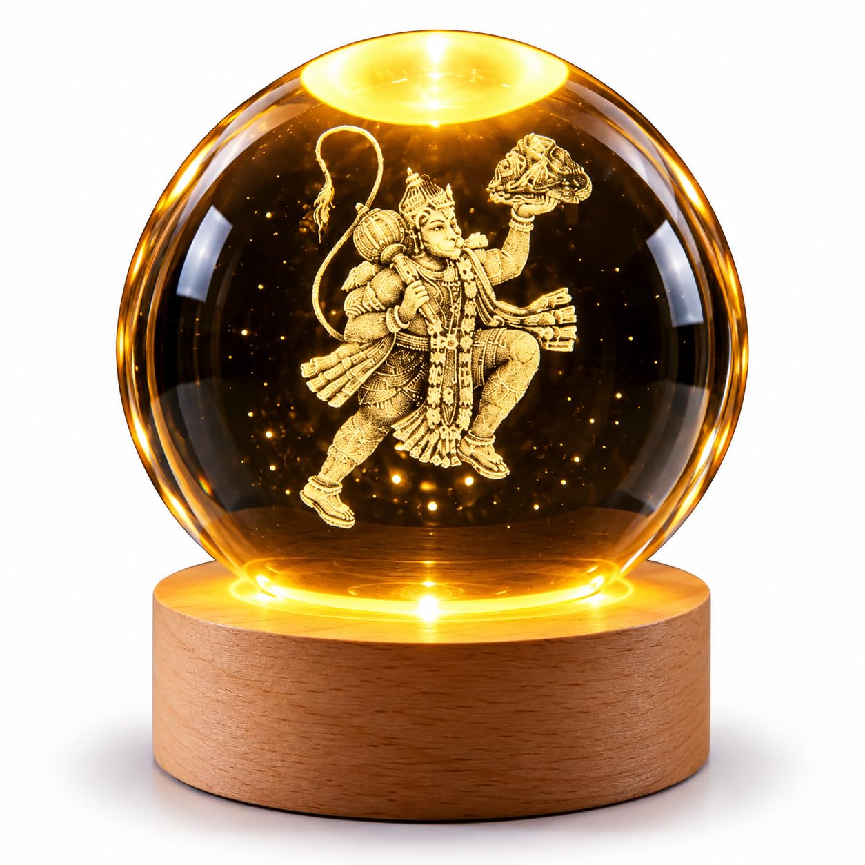 Meditating Hanuman Crystal Ball Lamp - USB LED -32