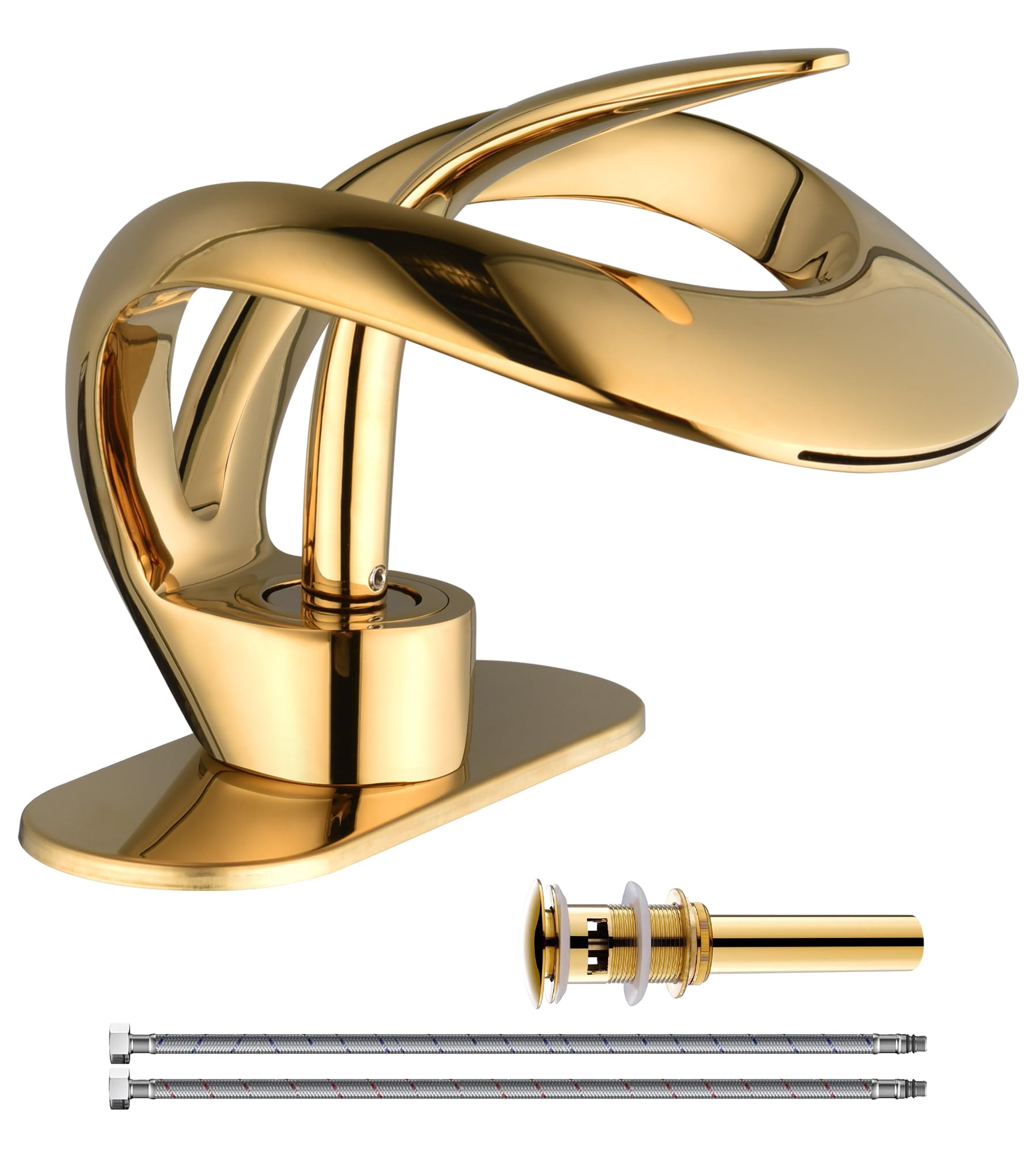 Elegant Bathroom Sink Faucet Single Hole AUU Waterfall Matte Black Vanity Sink Faucet Solid Brass Single Handle Basin
