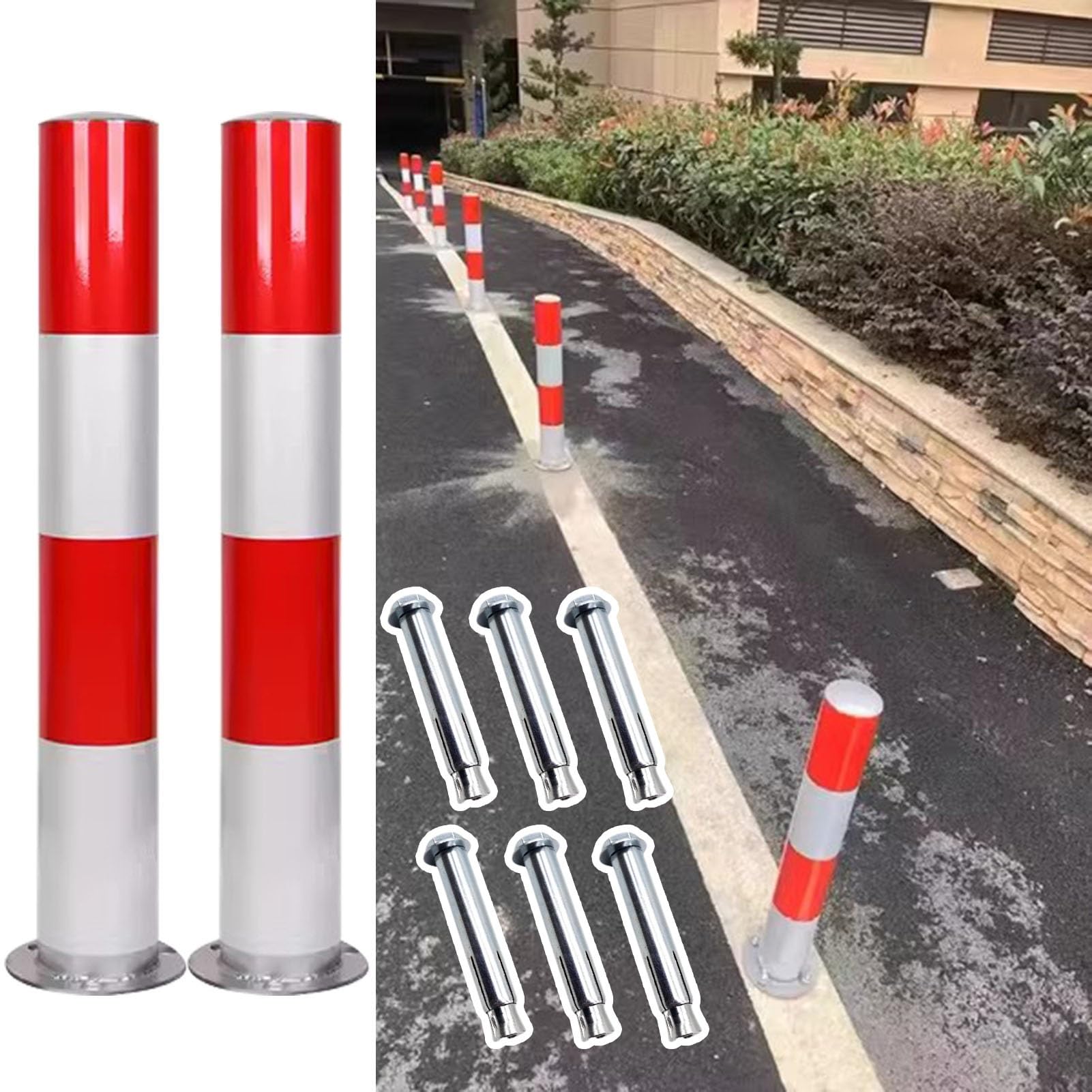 LWJSOCP Safety Bollards, Weatherproof Parking and Driveway Barriers, Durable Traffic Control Solutions, 2 Pcs 8.9x60cm (3.5x23.6inch) for Enhanced Security