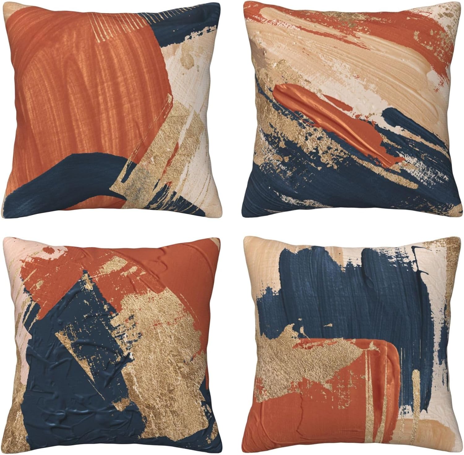 Pillow Covers 18x18 Inch Set of 4 Abstract Dark Blue Terracotta Gold Orange Throw Pillow Covers Farmhouse Cushion Case Decor for Sofa Couch