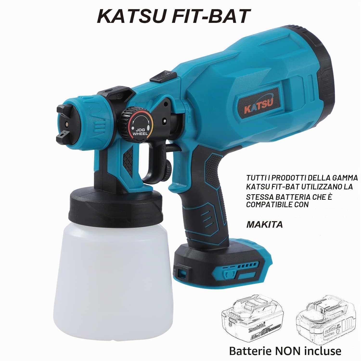 Pistola a Spruzzo a Batteria KATSU FIT-BAT 21V 800ml Pistola per Verniciatura a Spruzzo, 3 Modalità di Pittura, Ugello 1,8mm e 2,5mm, per Dipingere Pareti Soffitti Mobili Recinzioni (solo corpo)
