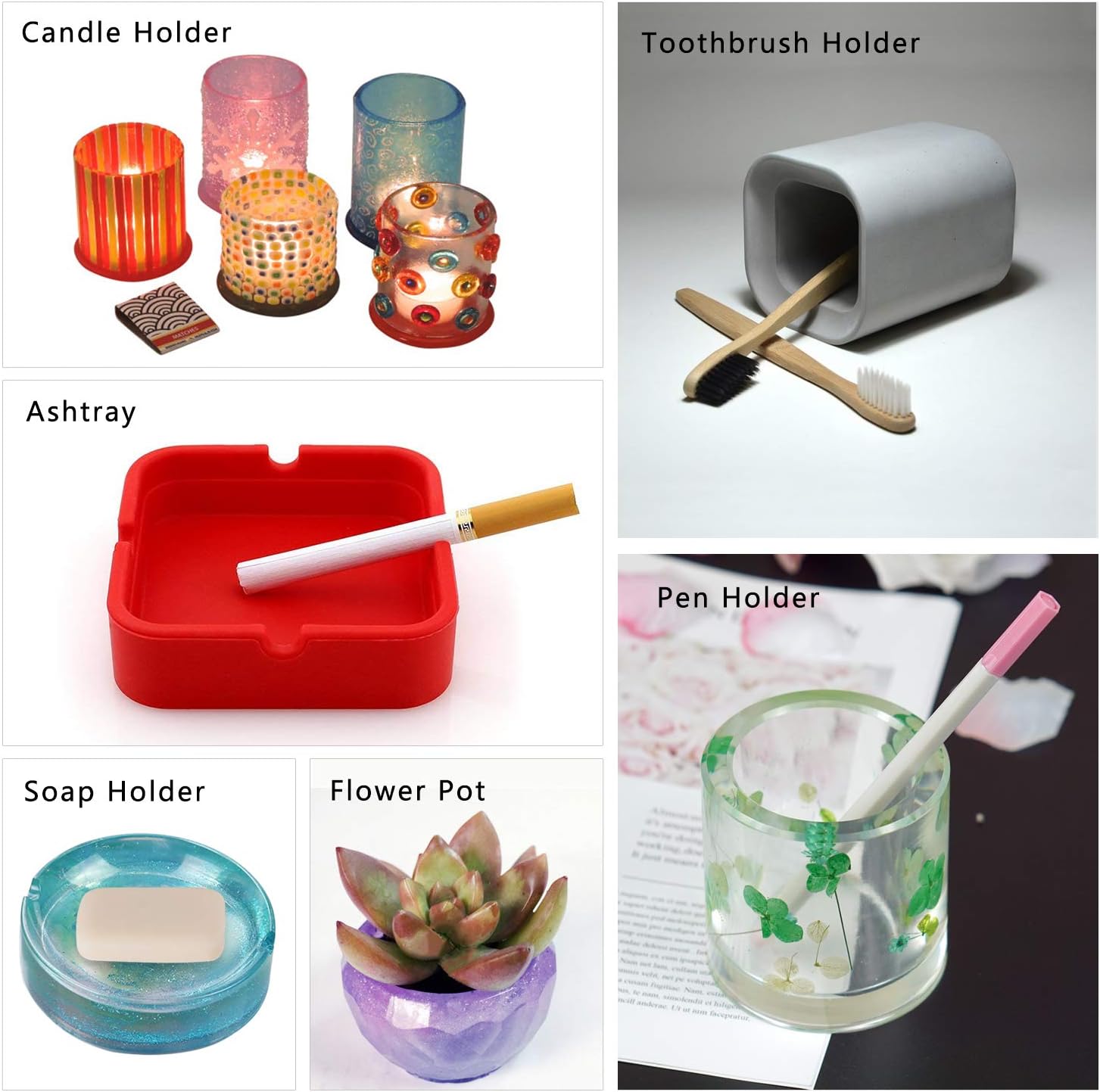 Resin Silicone Mold LET'S RESIN Resin Art Molds Include Round, Square, Cylinder, Small Bowls, Silicone Molds for Concrete, DIY Coaster/Flower Pot/Ashtray/Pen Candle Soap Holder