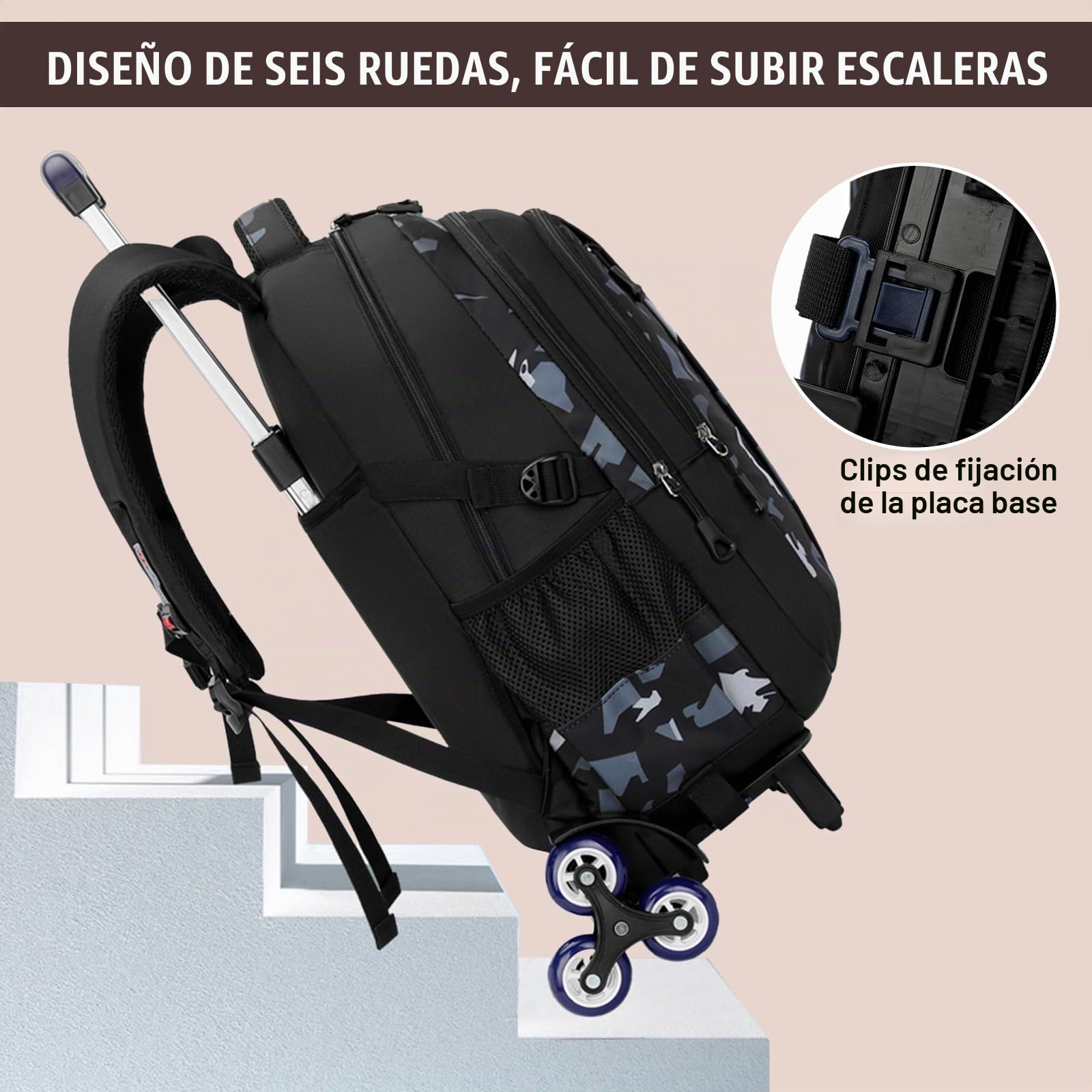 Amythe Mochila con Ruedas Niños Mochilas Escolares Trolley para Adolescentes 10 12-24 años, Carro para Mochilas 6 Ruedas, Mochila de Viaje Gran Capacidad y Resistente al Agua, Marrón
