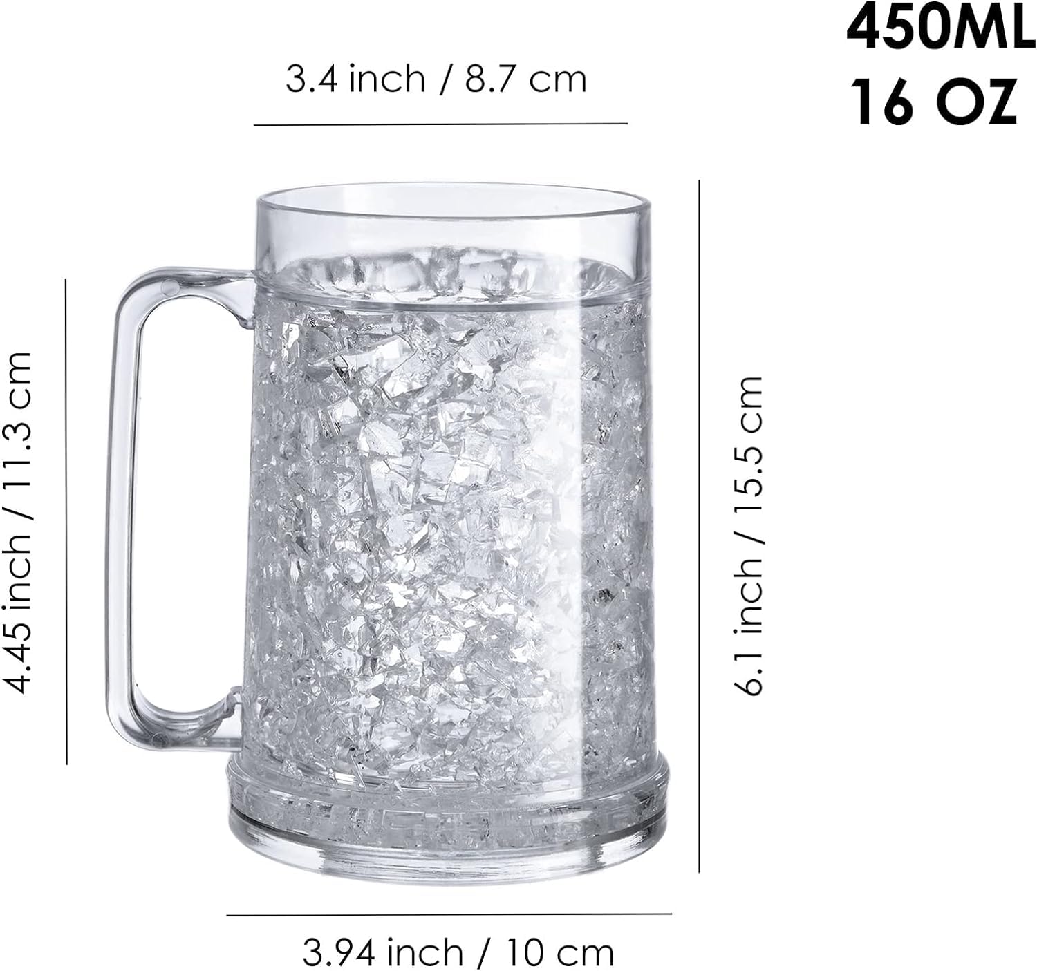 Doytn Double Wall Gel Frosty Freezer Ice Mugs Clear 16oz Set of 2 (Black and White)