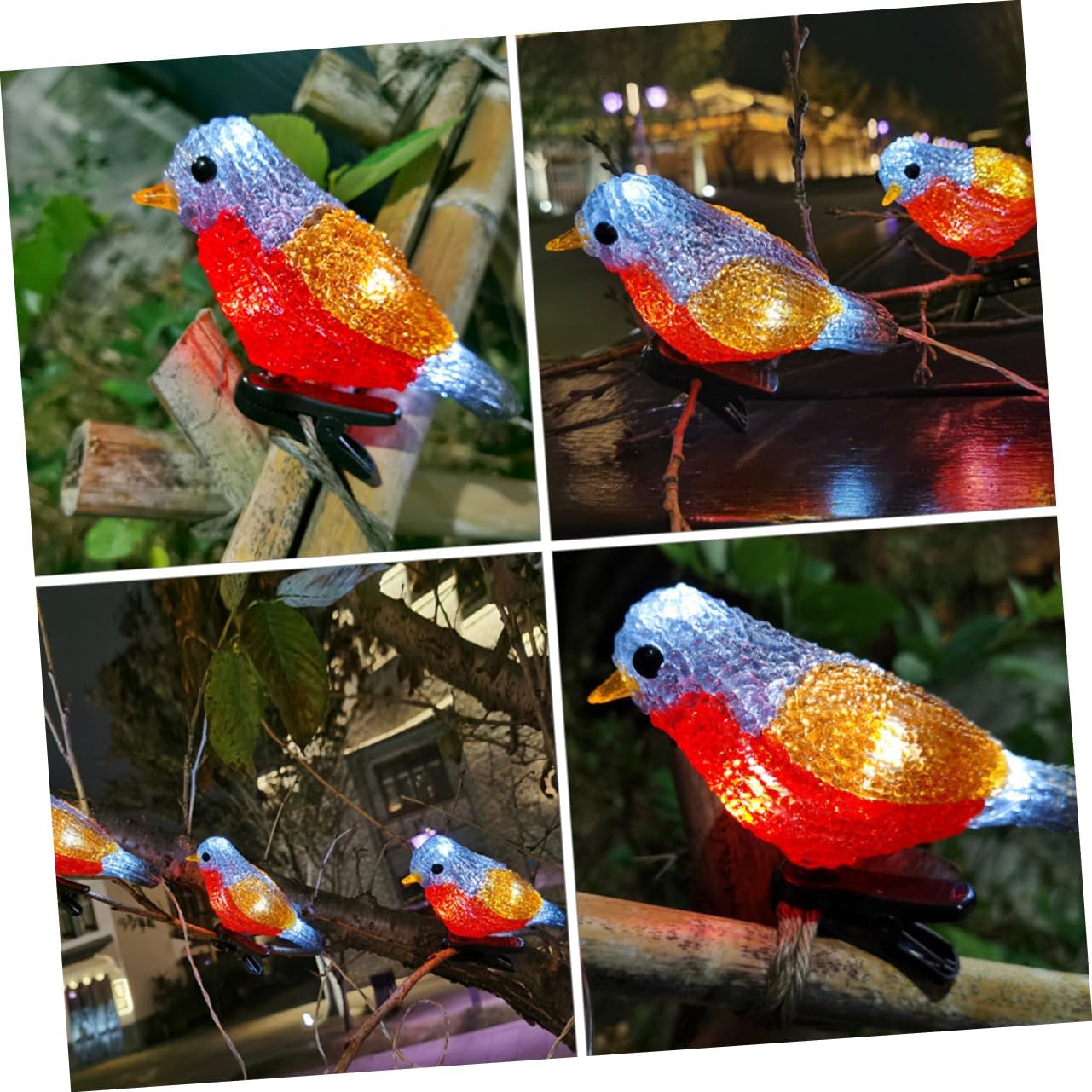 TEHAUX Acrylic Bird Light String Outdoor Landscape Decoration with Clips LED Garden Lights for Patio and Saving and Weather Resistant Design