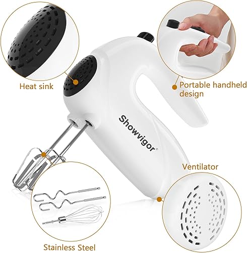 Miniatura 4 de Mezclador de cocina eléctrico de mano  Mezclador de mano portátil eléctrico con 5 accesorios de acero inoxidable, batidor de alimentos para batir