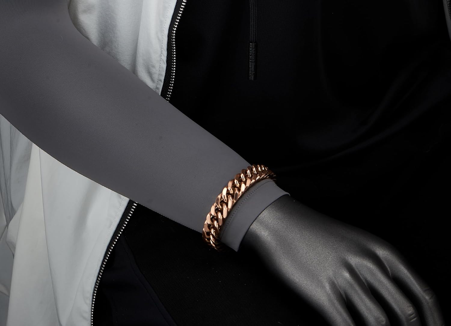 COOLSTEELANDBEYOND Mens Stainless Steel Cuban Chain Curb Chain Bracelet, Rose Gold, Satin Finish - Image 2