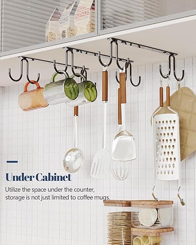 Miniatura 6 de Ganchos para tazas debajo del gabinete, paquete de 3 ganchos para tazas de café para colgar debajo del estante, organizador de tazas con 12 ganchos