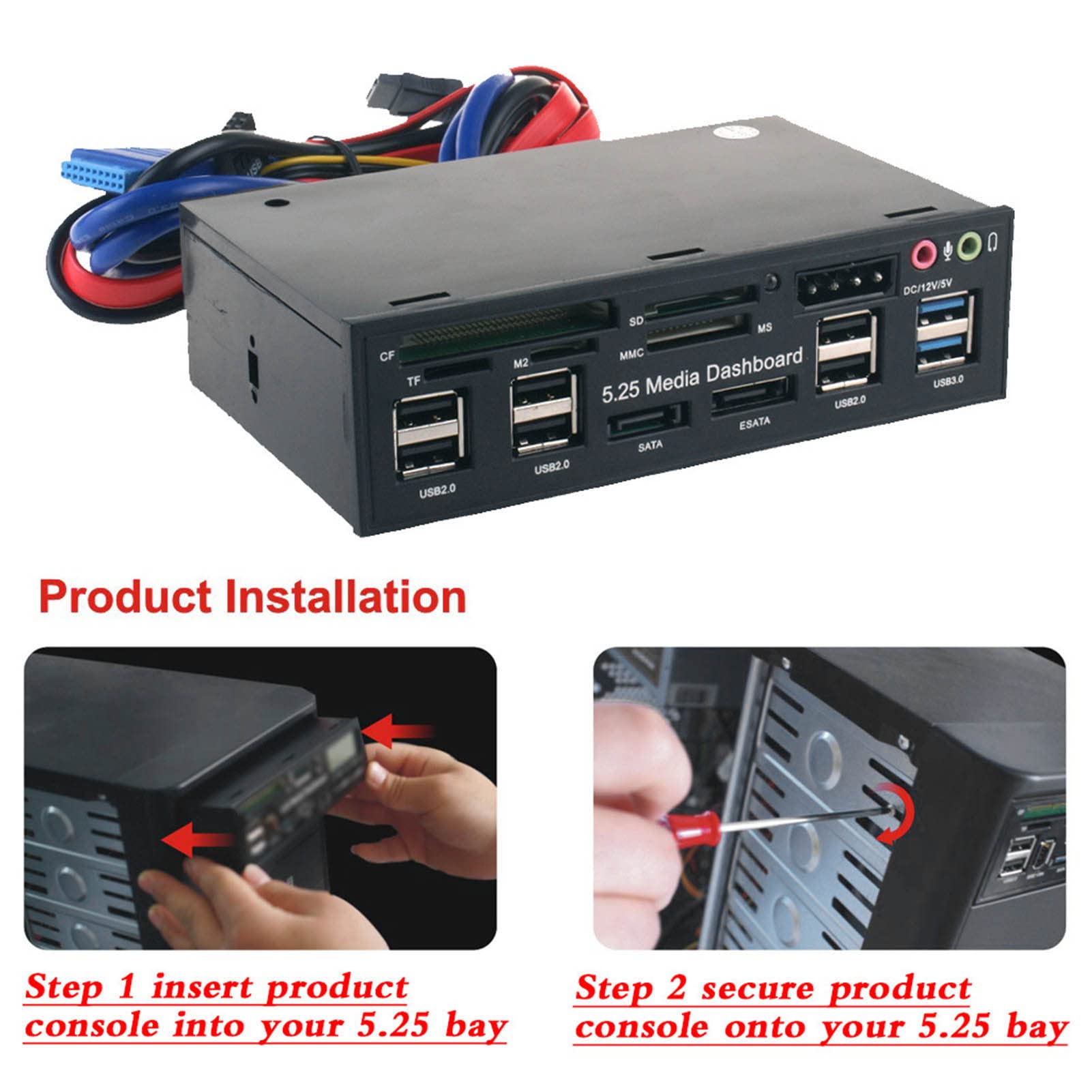 Cryfokt Pannello Frontale Multimediale da 5,25 Pollici con USB 3.0 e Lettore di Schede per Un'esperienza Multimediale Efficiente su PC per Giocatori e Professionisti