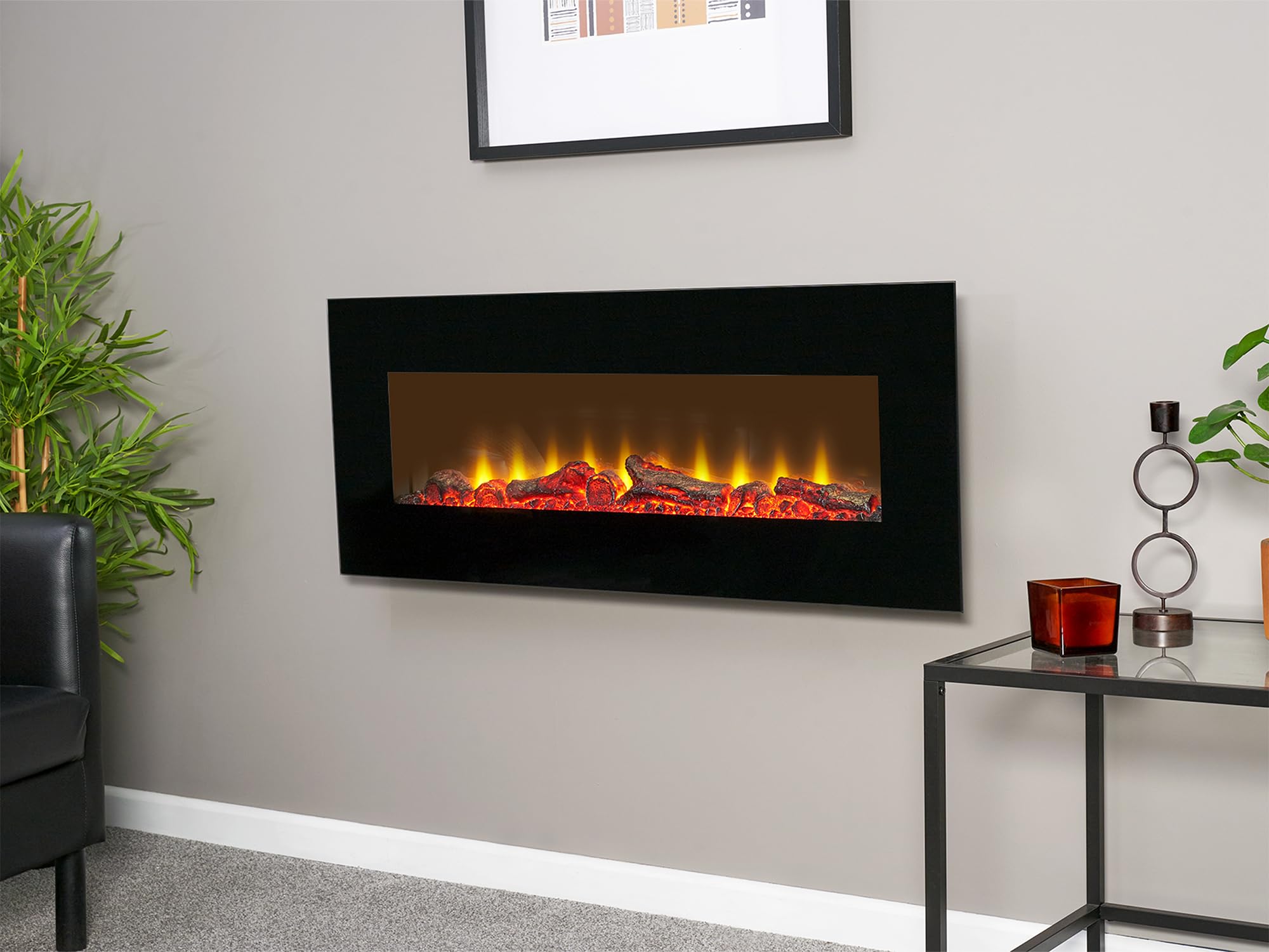 WM-9331 Elektrischer Wandkamin mit Fernbedienung in Schwarz, 107 cm