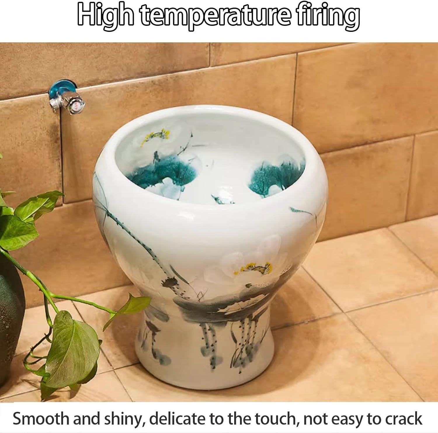 Ceramic Hand painted Floor Mop Sink with Faucet,Freestanding Floor Mount Mop Sink, Chinese style Art Mop Basin,Utility Sink for Laundry Room, Bathroom