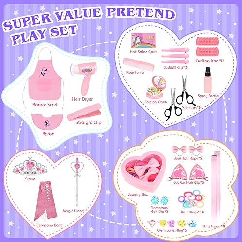 Miniatura 5 de Juego de mesa y silla para niños pequeños con espejo, luz y música, tocador para niñas con juguetes de peluquería para edades de 2 a 4 años,