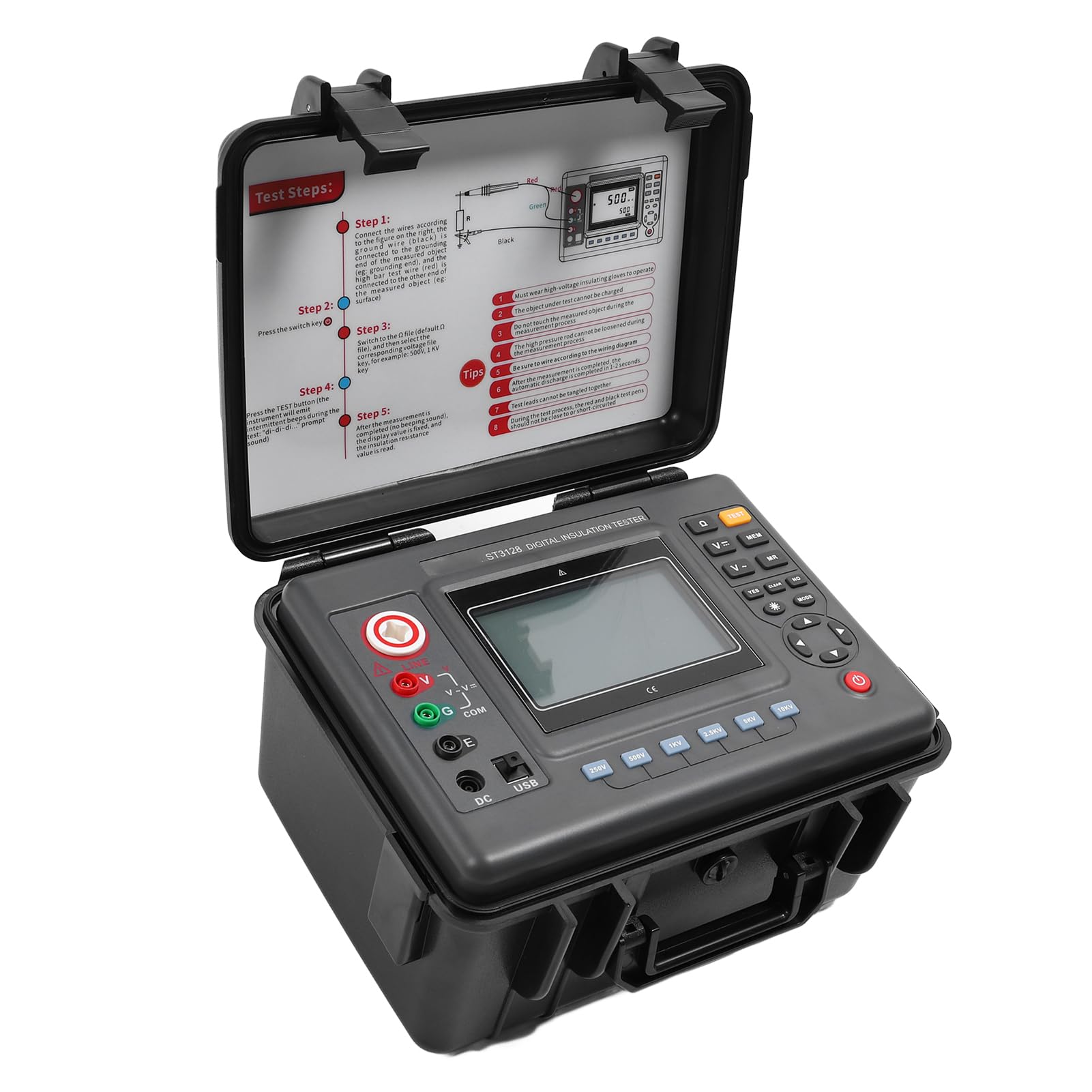 Mégohmmètre Haute Tension 250V-10KV Testeur Isolation Écran LCD Alarme