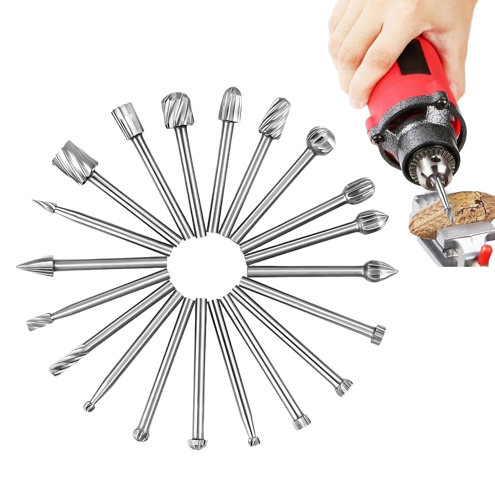 for Dremel Bits, 20 Pcs Hss Burrs Wood Carving Bits with 3mm Shank, for Dremel Accessory suitable Wood Carving, Woodworking, Engraving, Drilling