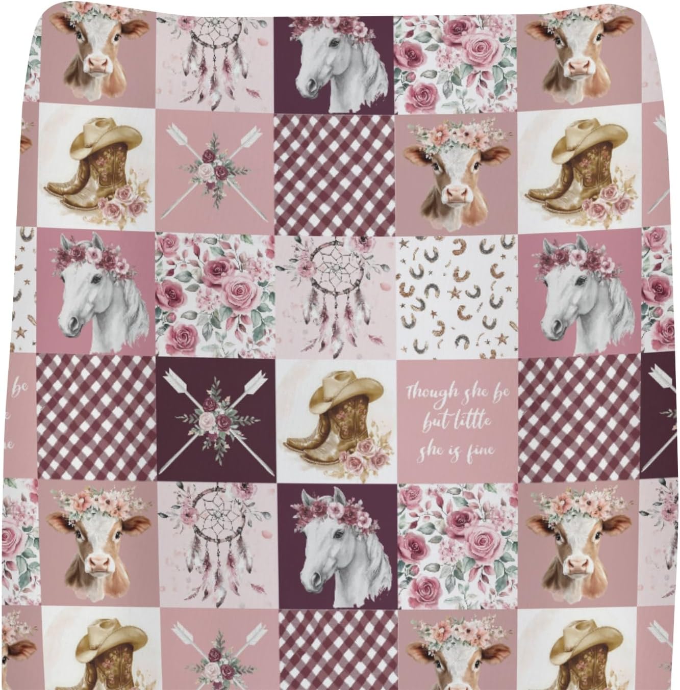 Pink Cowgirl Horse Cow Roses Baby Changing Pad Covers for Boys Girls Tribal Dreamcatcher Arrows Fitted Changing Table Mats Western Cowgirl Boots Soft Diaper Change Table Sheets for 32''×16''