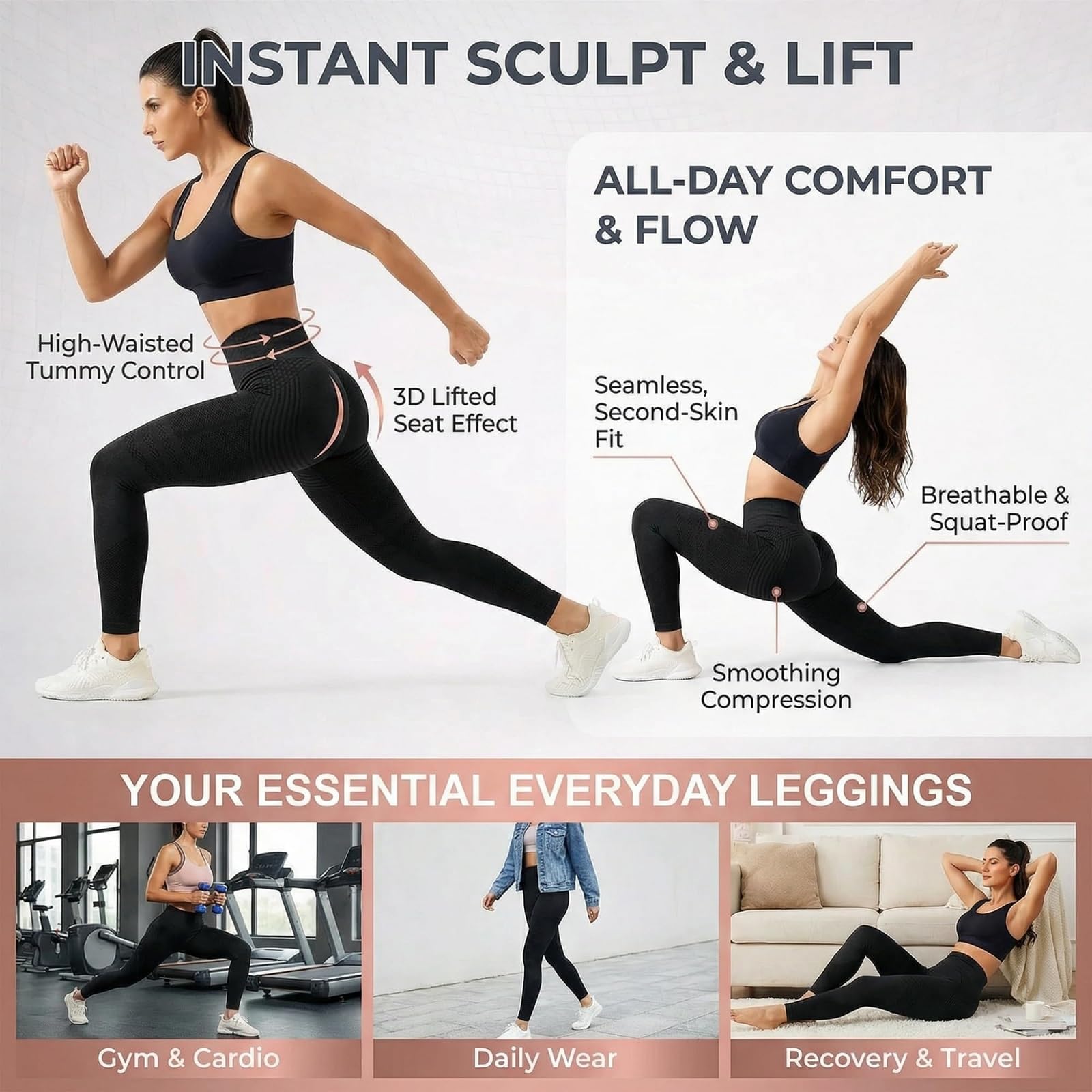 2 Pack Viva Cuerpo Leggings 3D Anticelulíticos Mujer, Leggins Anti Celulitis Deportivos Push Up, Leggings Anticelulitis 3D Compresión Lipedema,Mallas Anticelulitis Mujer Reductores Lipedema