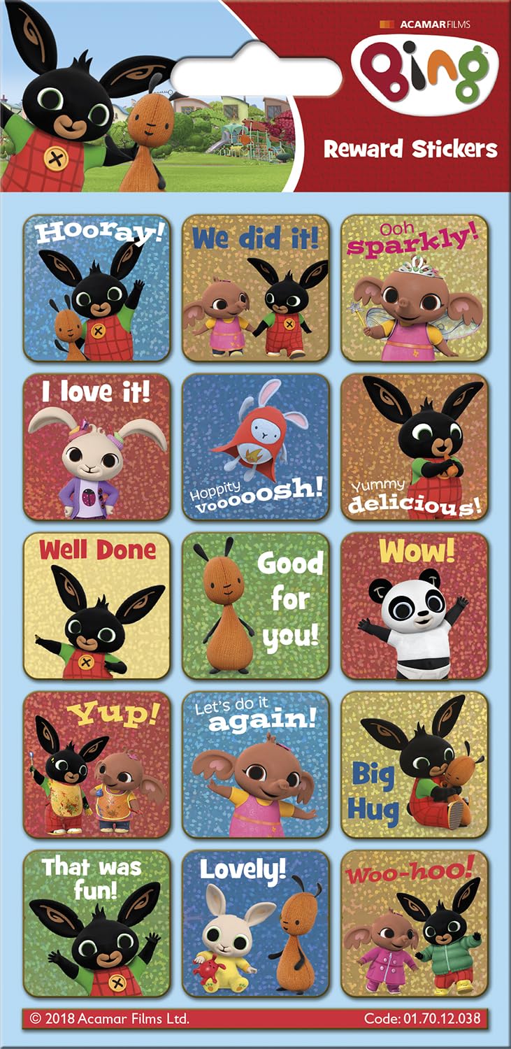 Paper Projects 01.70.06.038 Bing Bunny Sparkly Reusable Reward Sticker Pack, 19.5cm x 9.5cm, Gold