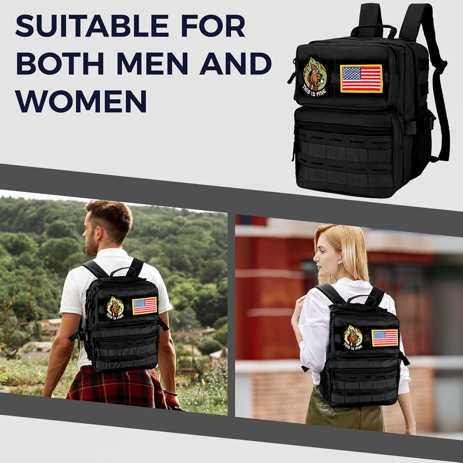 9L Mini Tactical Backpack Small Military Gym Bag for Men Women Molle Daypack Camping Backpack with Patch(Black) - Image 7