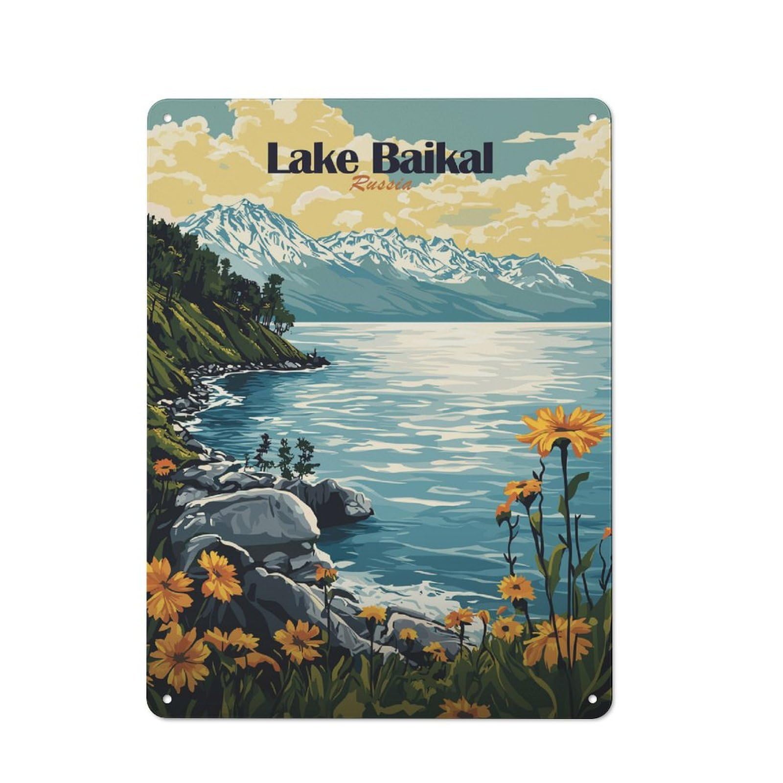 Cosy Lake Baikal Landscape Metal Plaque 40x30cm, Kitchen Wall Decor for Kitchen, Cafe, Pantry Or Dining Room