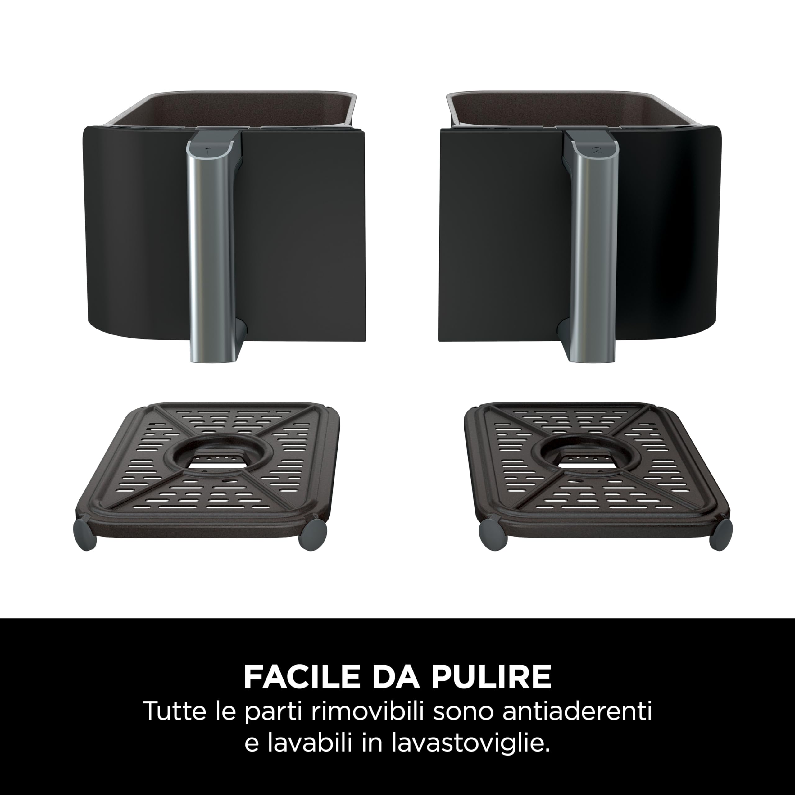 Ninja Foodi Dual Zone, Friggitrice ad Aria, 7,6L, 2 Cassetti, Nero, AF200EU | 4 in 1, 2 Cestelli Antiaderenti, Massima Croccantezza, Cottura Arrosto e Riscaldamento, Lavabile in Lavastoviglie