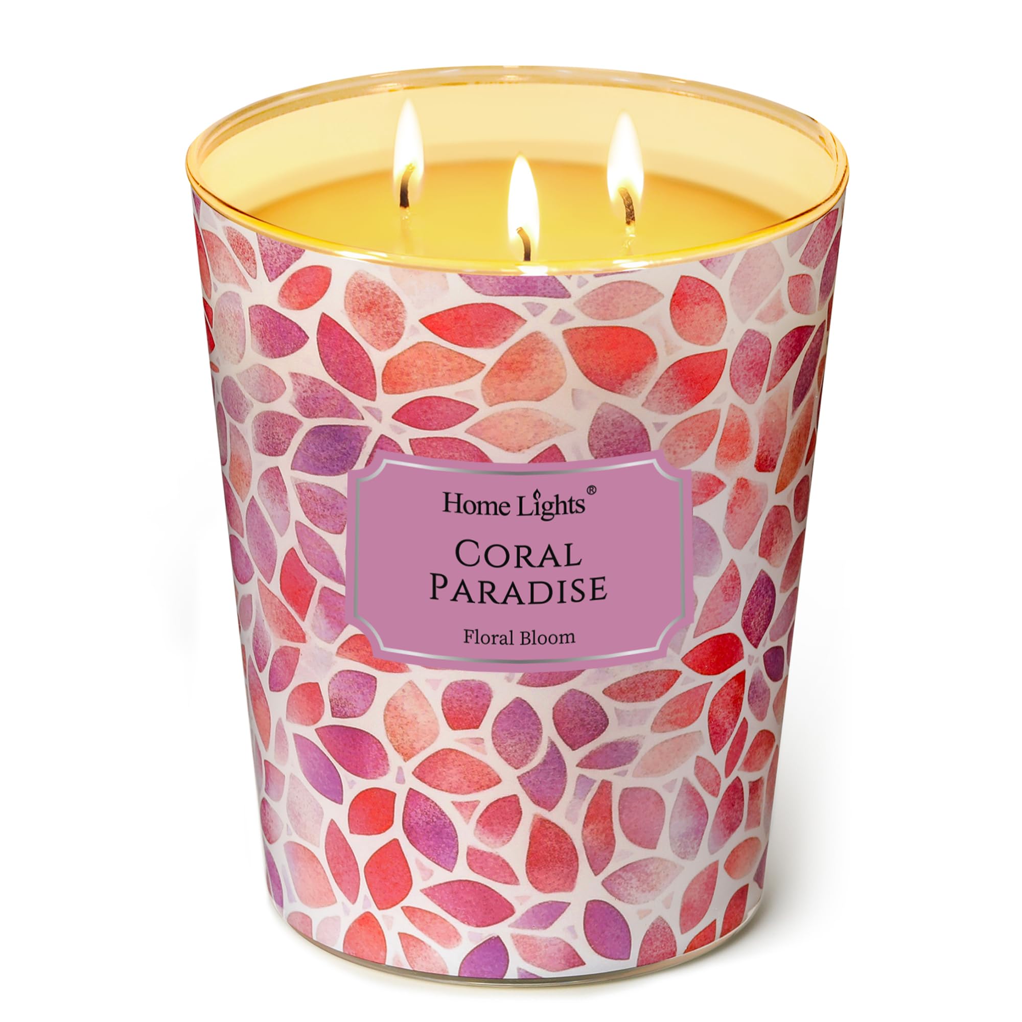 Home Lights Coral Paradise Scented Candles, 34oz Soy Candles Bohemian Natural Textures 3-Wick Large Candle Jars, Ideal Candle Gifts for Events, Home Decor Stress, Relief &amp; Relaxation