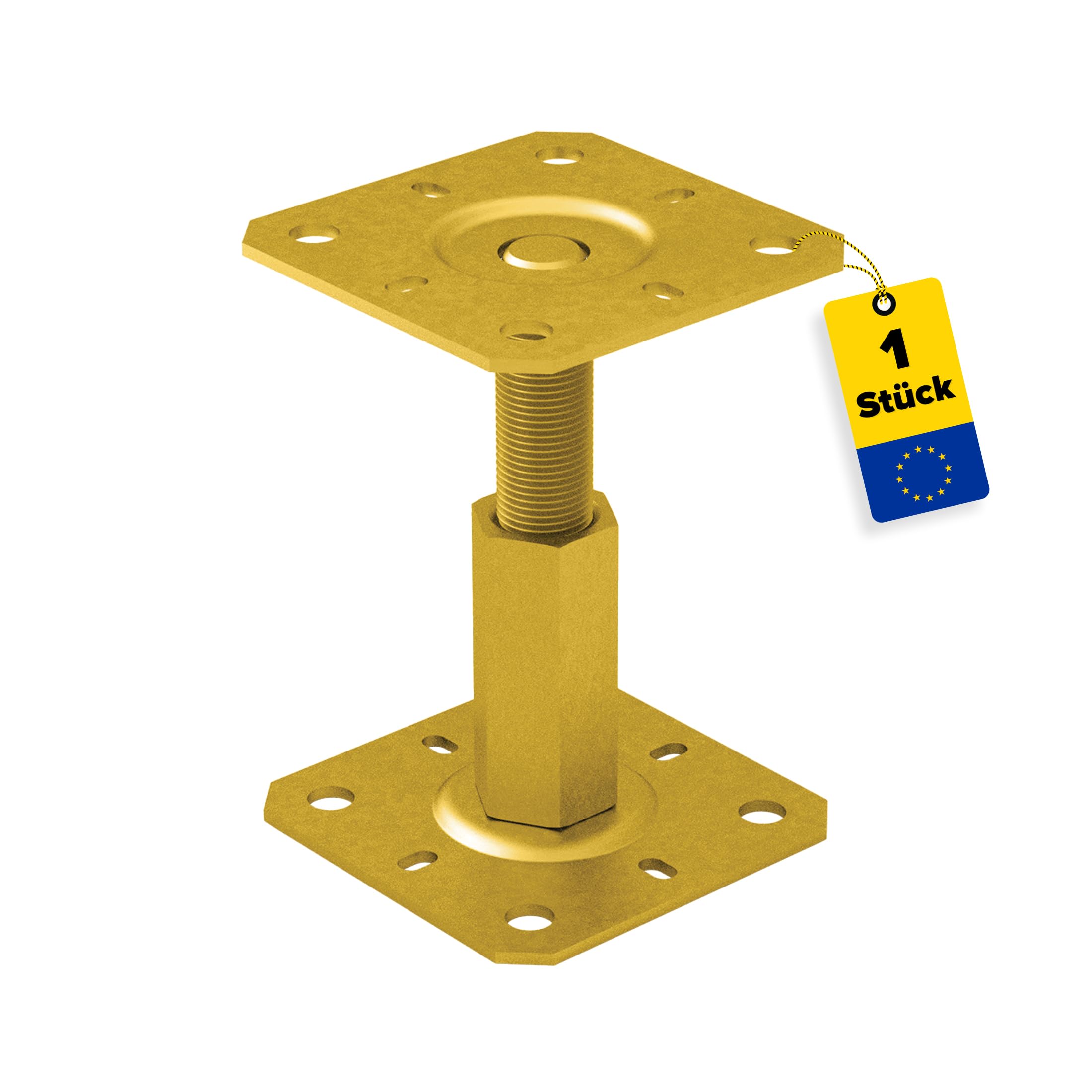 GRUNDLINE - Support Foot Post Support Height-Adjustable Thread galvanised Yellow - PR - 100 x 100 x 100