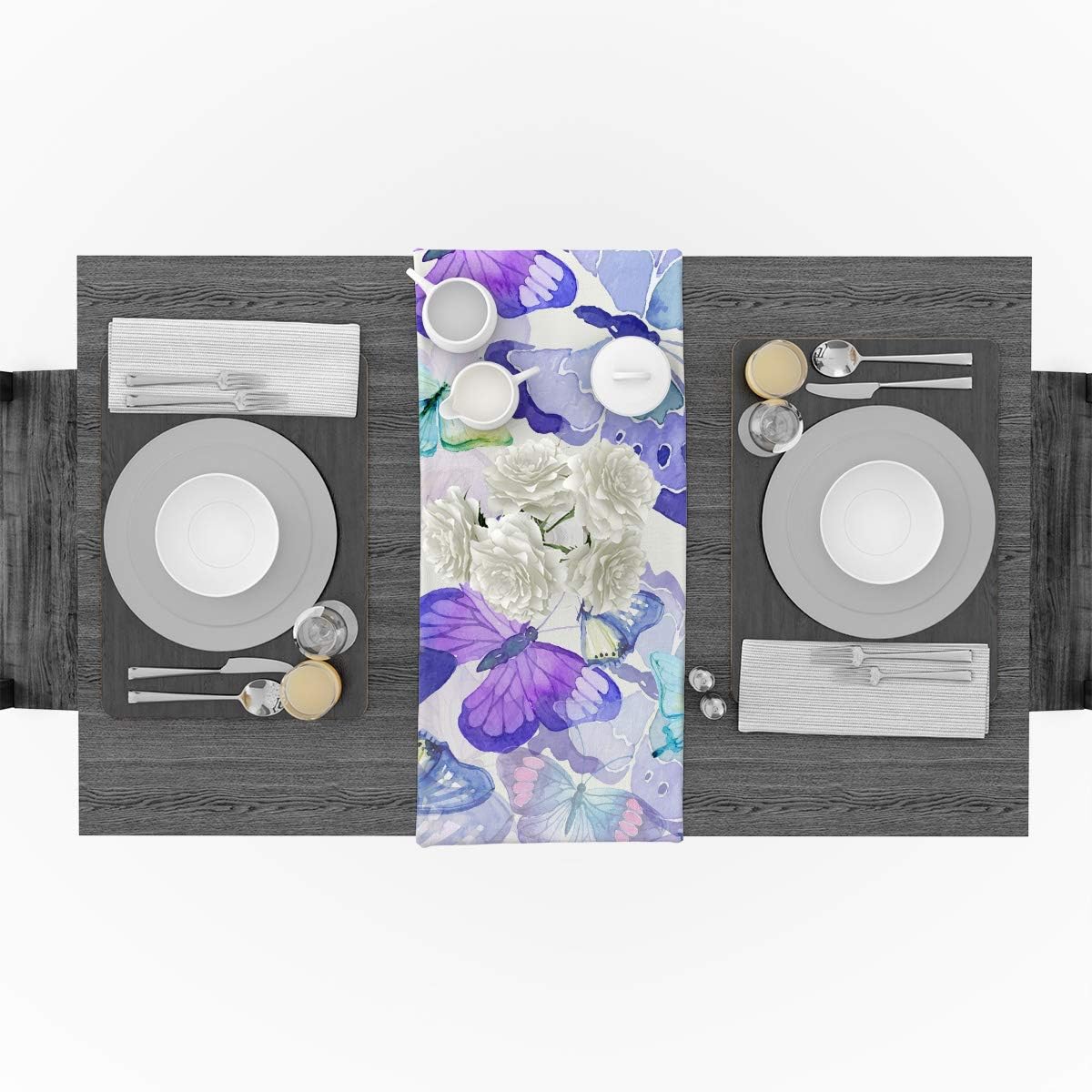 Prоduсt Dеаl IDOWMAT Linen Burlap Table Runner Dresser Scarves 13 x 90 Inch, Watercolor Butterfly Purple Kitchen Table Runners for Farmhouse Dinner, Holiday Parties, Wedding, Events, Decor