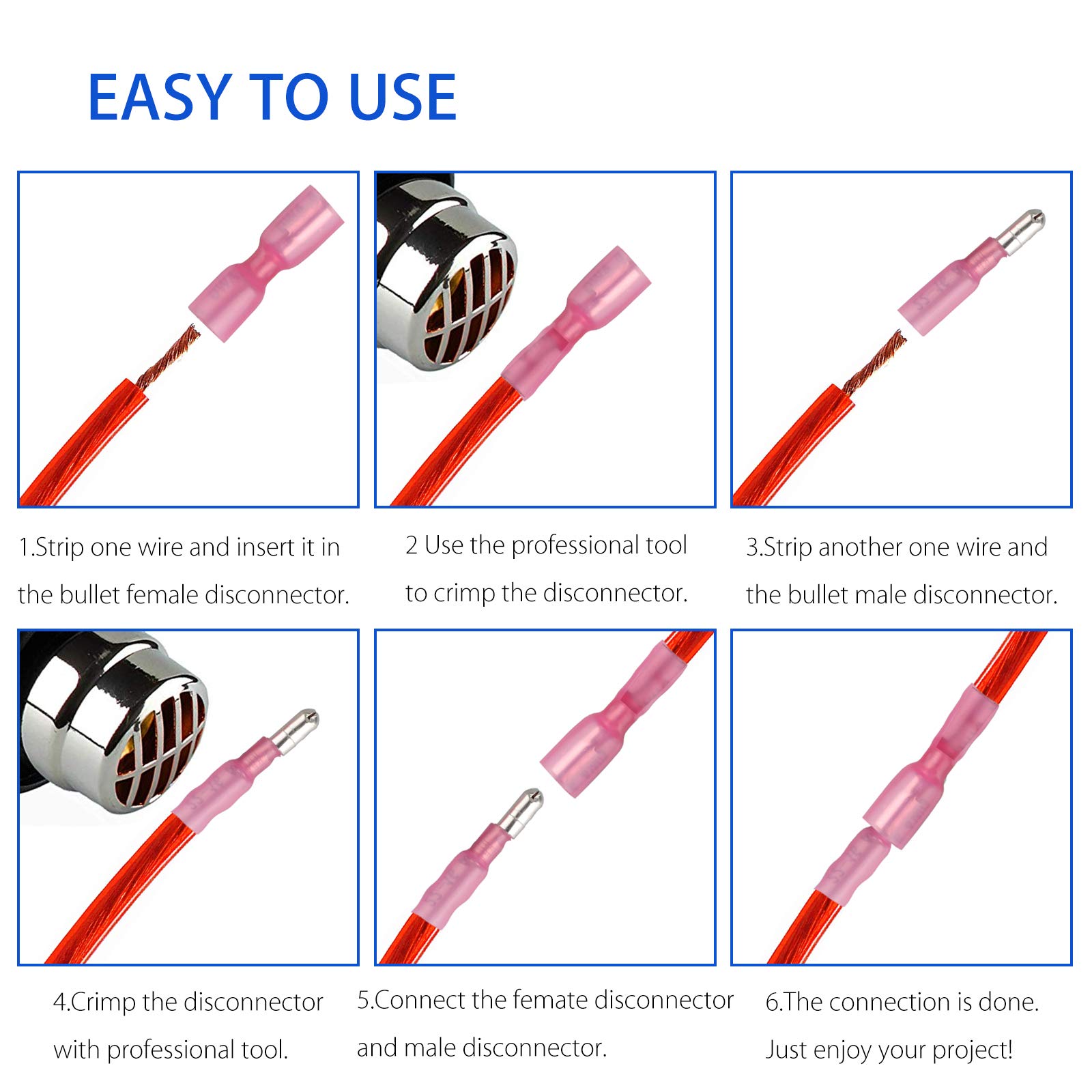 100pcs Heat Shrink Bullet Connectors, EEEkit Female & Male Bullet Butt