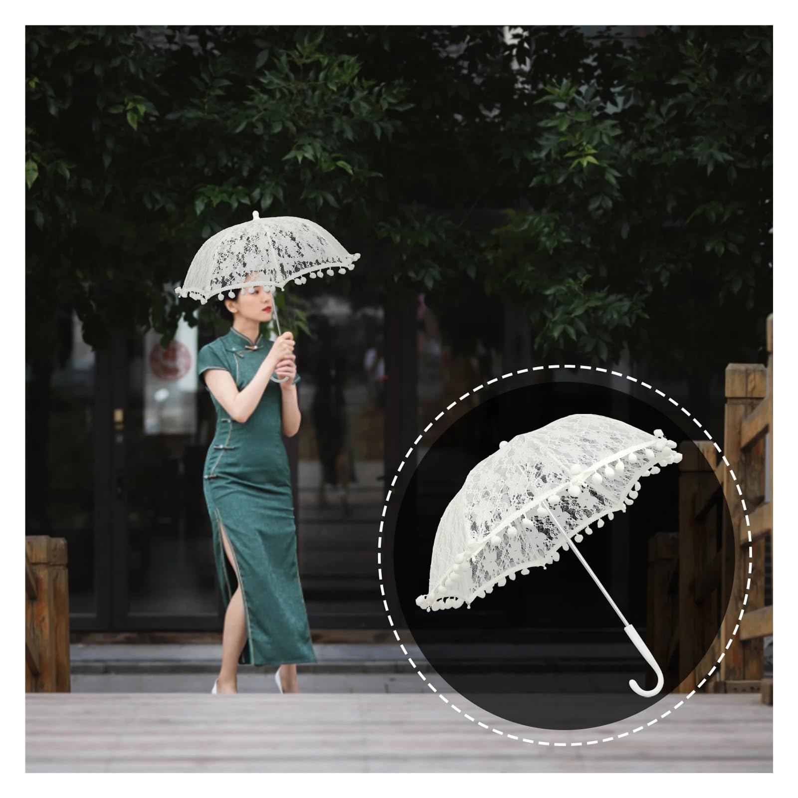 Koronkowa parasolka, Koronkowy Parasol Ślubny Biały 47x47x44cm 18.47x18.47x17.29in