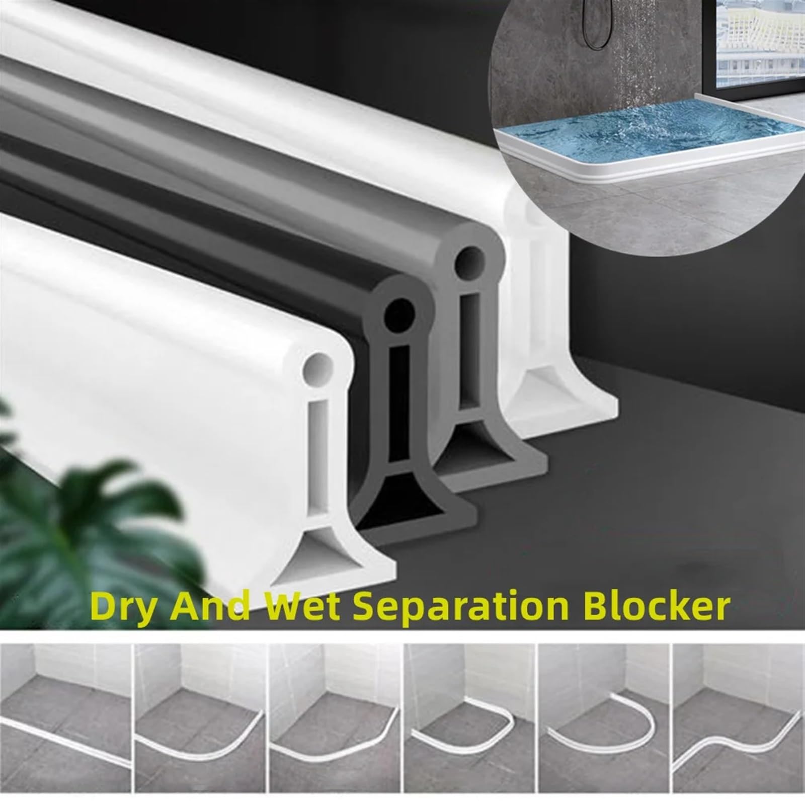Schwallschutzleiste Silikon-Badezimmer-Wasserstopper, vielseitig einsetzbar, biegsamer Dusch-Wasserbarriere-Damm, Hochwasserbarriere, Trocken- und Nasstrennblocker(Grey,300cm)