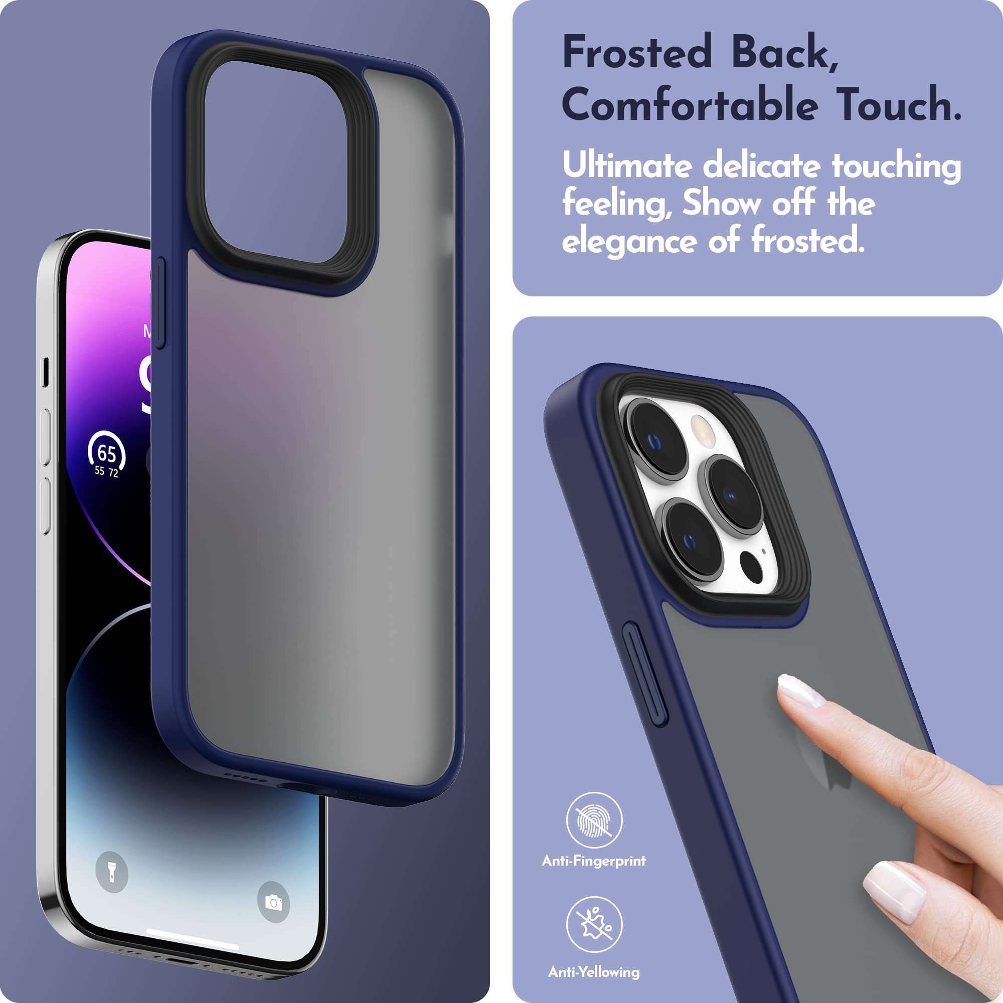 Cover per Apple iPhone 14 PRO Case Viola Rigida Opaca Cromata e Vetro Privacy