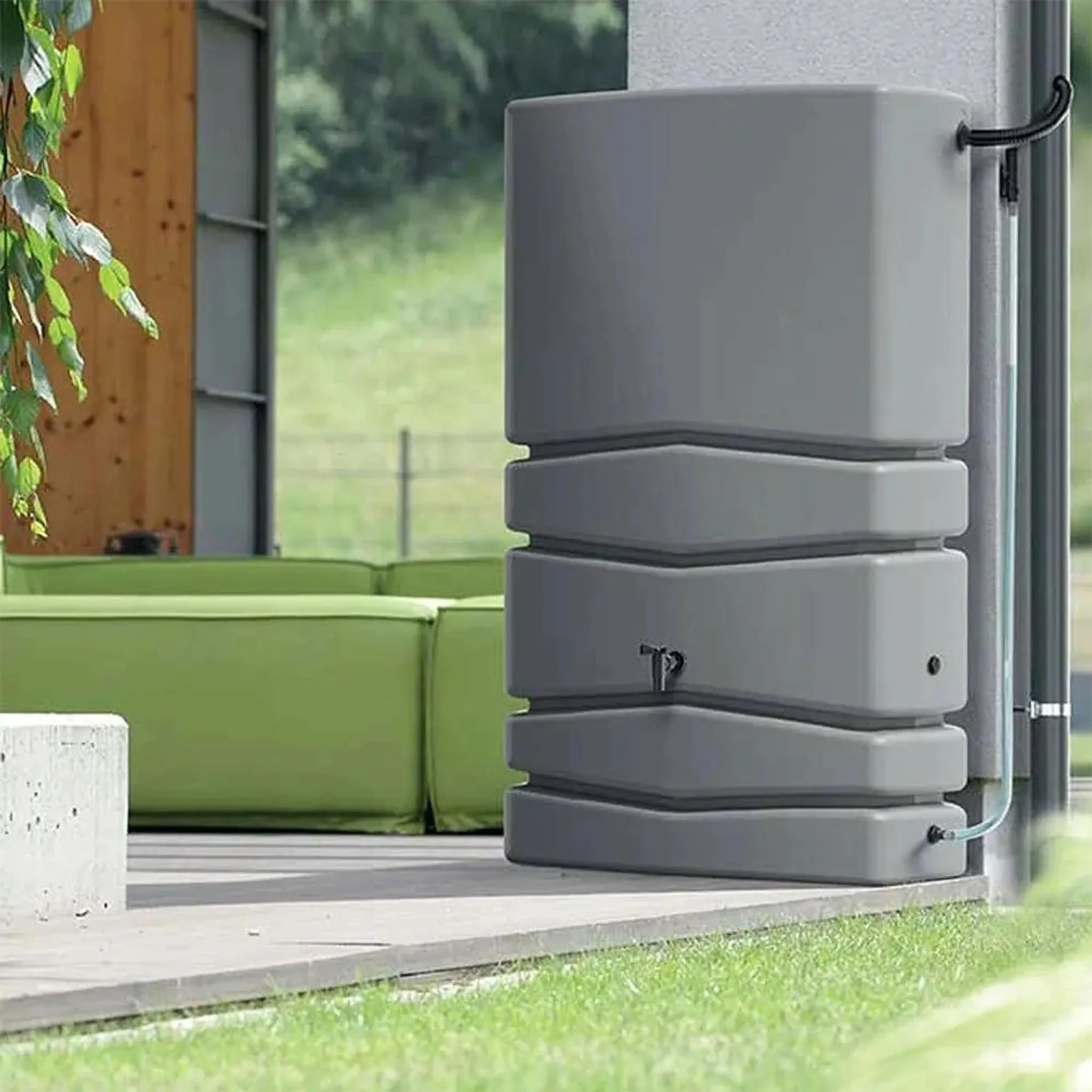 Regentonne 350L in Grau, Robuster Regenwasserspeicher für Garten, 135 x 38 x 77 cm