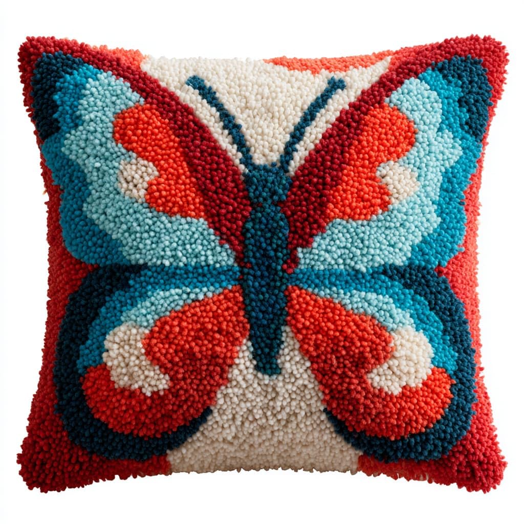 Taxpy DIY Rug Pillow Cover Latch Hook Cushion Kits, Animals Butterfly Needlework Pillow Cover Sofa Cushion Rug Making Kits,17x17inch