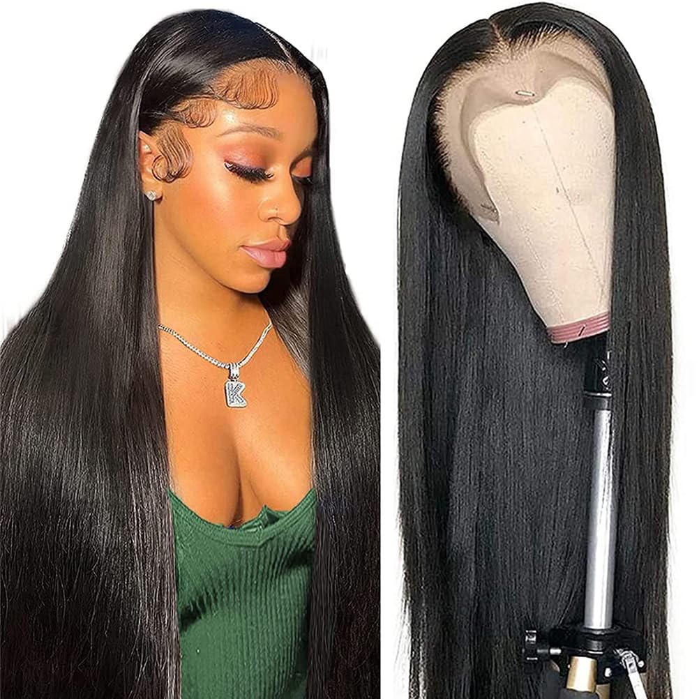 tobasew 13x6 Straight Lace Front Wigs Human Hair 200 Density HD Transparent Lace Frontal Human Hair Wigs for Women Glueless Wig Pre Plucked 28 Inch