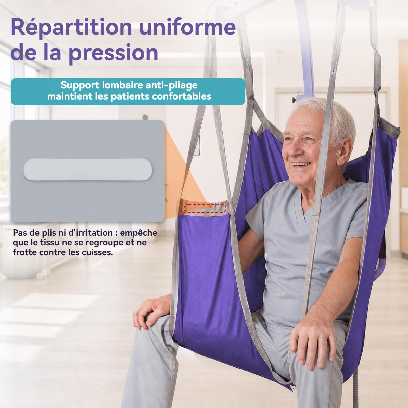 EZ Assistive - Correa de elevación para pacientes con patas separadas con soporte lumbar, correa de transferencia y posicionamiento, capacidad de carga 227 kg (púrpura, pequeña)